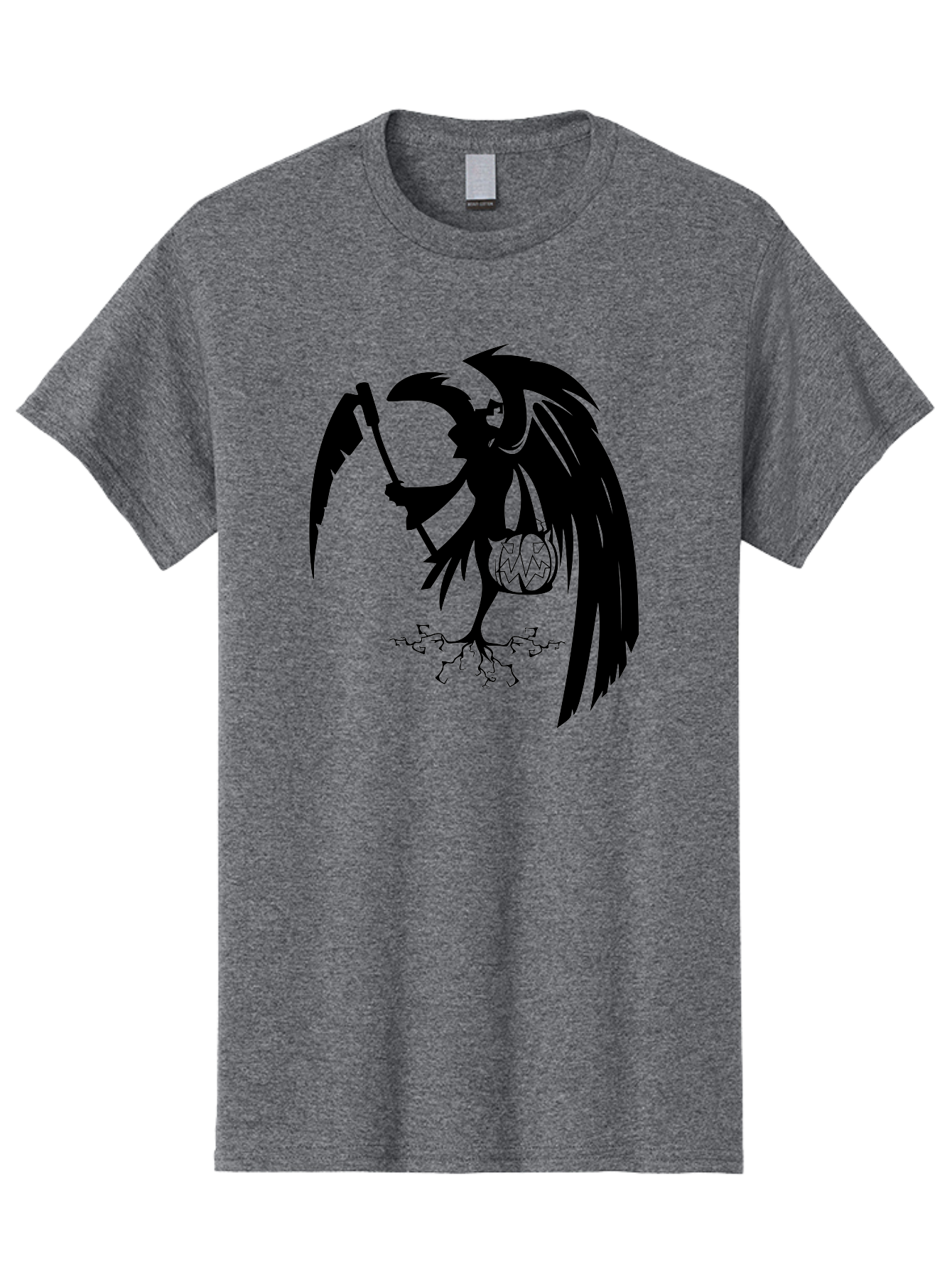 Crow-Grim-Reaper Men'S Graphic Tee, 100% Cotton, Comfortable Casual Summer Wear, Machine Washable, Bird With Scythe, Surreal Imagery, Abstract Art, Dark Symbolism, Mysterious Creature, Winged Figure, Eerie Atmosphere, Fantasy Illustration Aab210