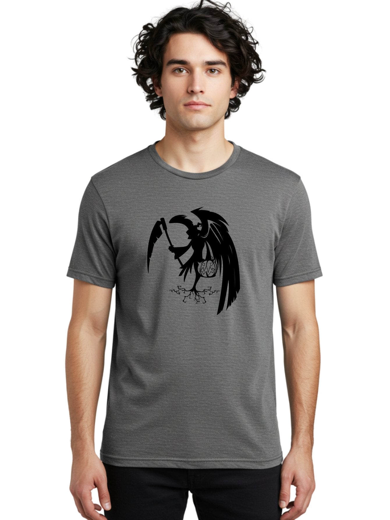 Crow-Grim-Reaper Men'S Graphic Tee, 100% Cotton, Comfortable Casual Summer Wear, Machine Washable, Bird With Scythe, Surreal Imagery, Abstract Art, Dark Symbolism, Mysterious Creature, Winged Figure, Eerie Atmosphere, Fantasy Illustration Aab210 30