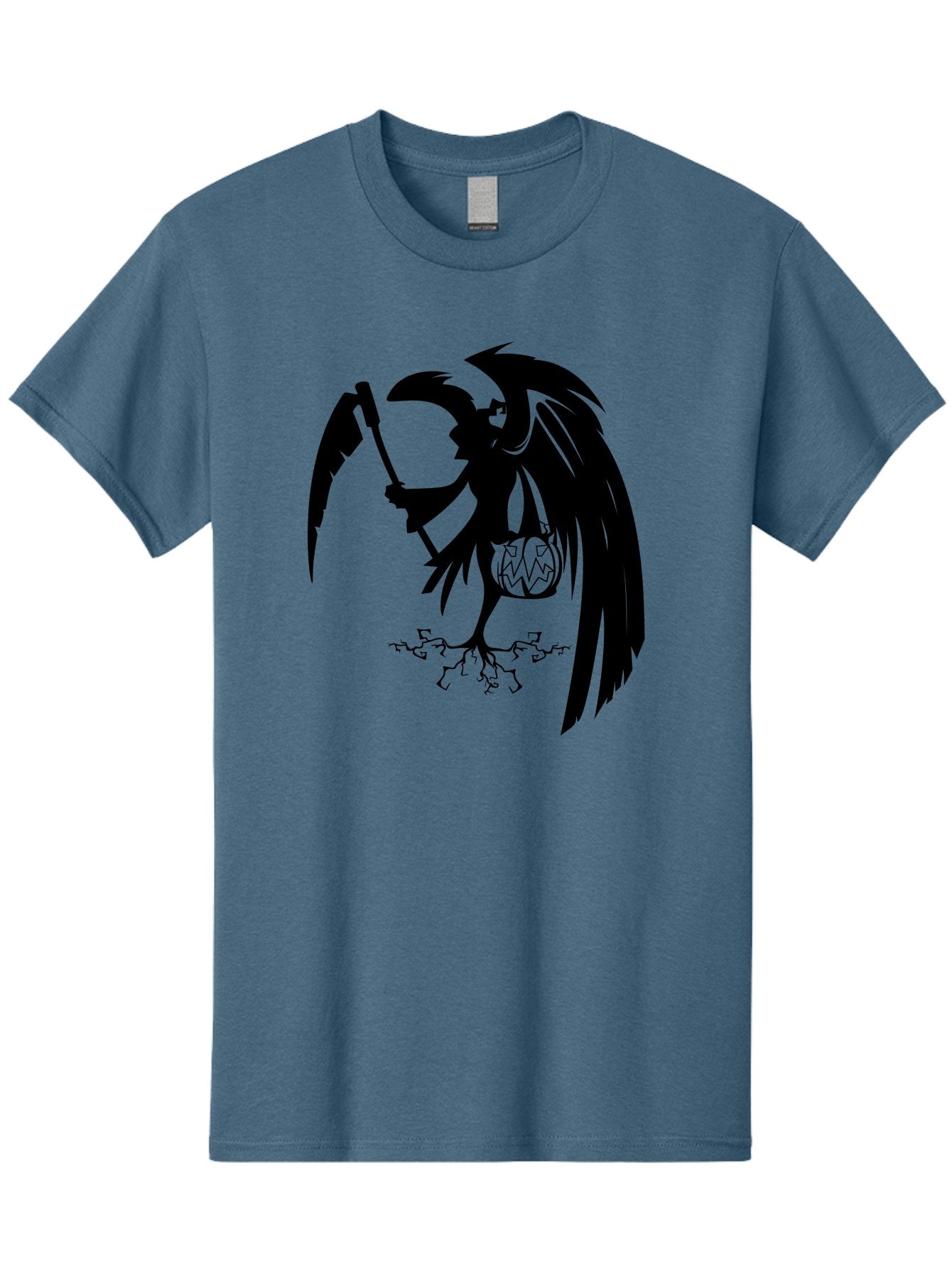 Crow-Grim-Reaper Men'S Graphic Tee, 100% Cotton, Comfortable Casual Summer Wear, Machine Washable, Bird With Scythe, Surreal Imagery, Abstract Art, Dark Symbolism, Mysterious Creature, Winged Figure, Eerie Atmosphere, Fantasy Illustration Aab210 5