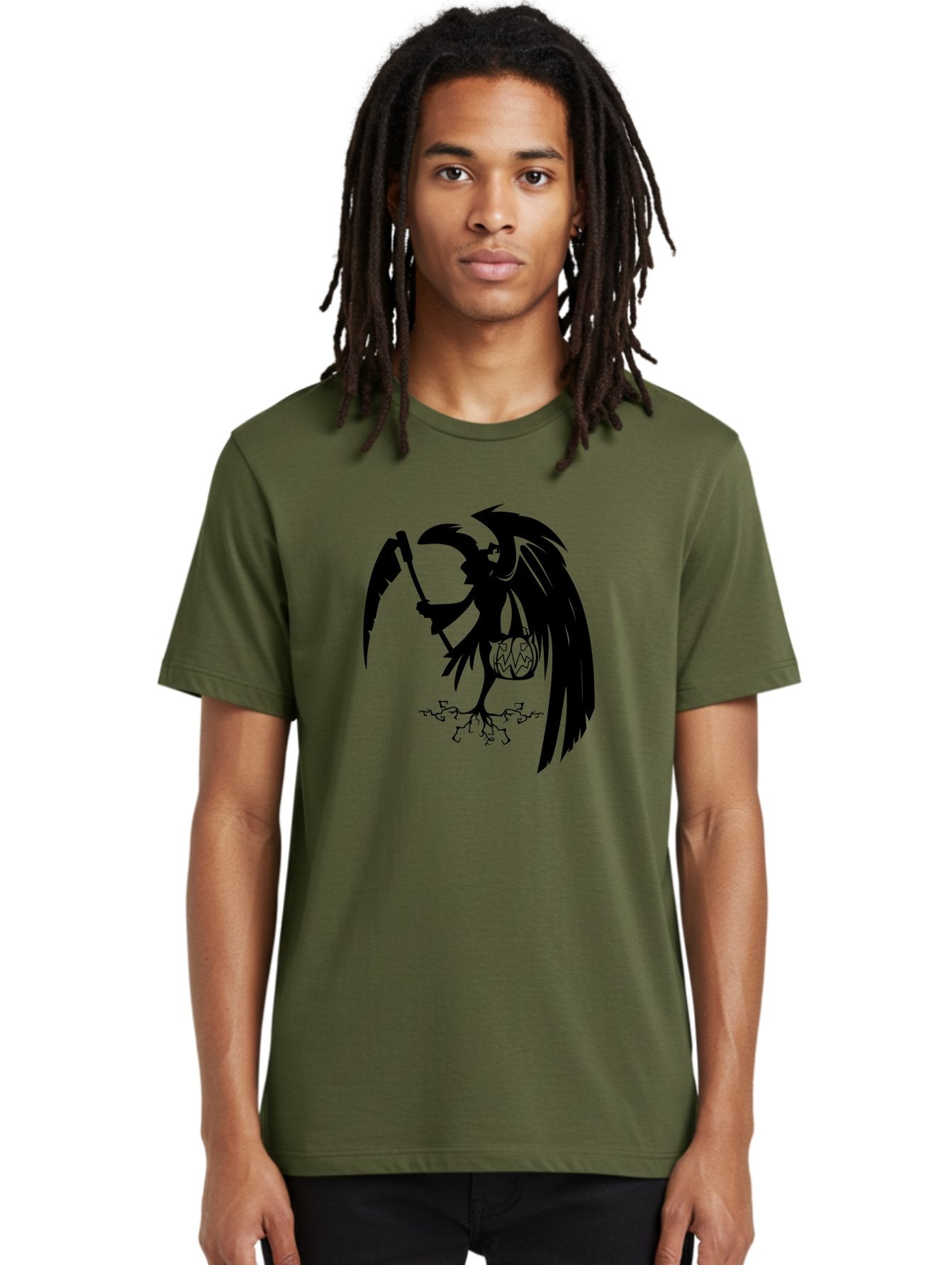 Crow-Grim-Reaper Men'S Graphic Tee, 100% Cotton, Comfortable Casual Summer Wear, Machine Washable, Bird With Scythe, Surreal Imagery, Abstract Art, Dark Symbolism, Mysterious Creature, Winged Figure, Eerie Atmosphere, Fantasy Illustration Aab210 17