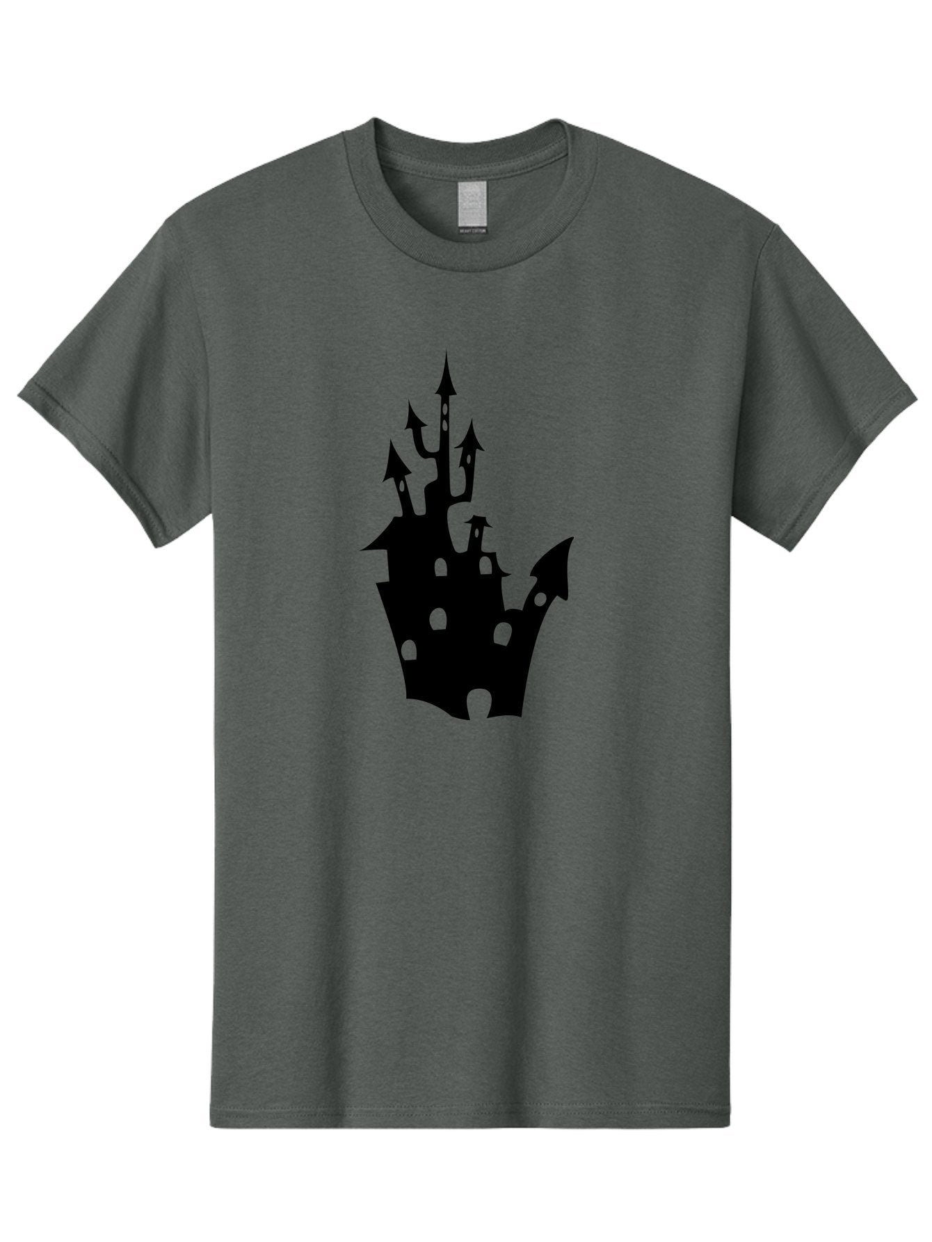 Crown-Castle Men'S Graphic Tee, 100% Cotton, Comfortable Casual Summer Wear, Machine Washable, Crown Shaped Castle, Medieval Architecture, Fantasy Design, Regal Crown, Mysterious Silhouette, Eerie Atmosphere, Dark Fantasy, Gothic Style Aab211