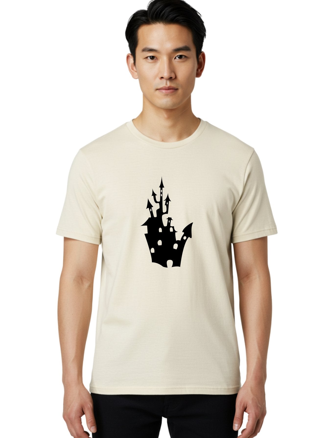 Crown-Castle Men'S Graphic Tee, 100% Cotton, Comfortable Casual Summer Wear, Machine Washable, Crown Shaped Castle, Medieval Architecture, Fantasy Design, Regal Crown, Mysterious Silhouette, Eerie Atmosphere, Dark Fantasy, Gothic Style Aab211 24
