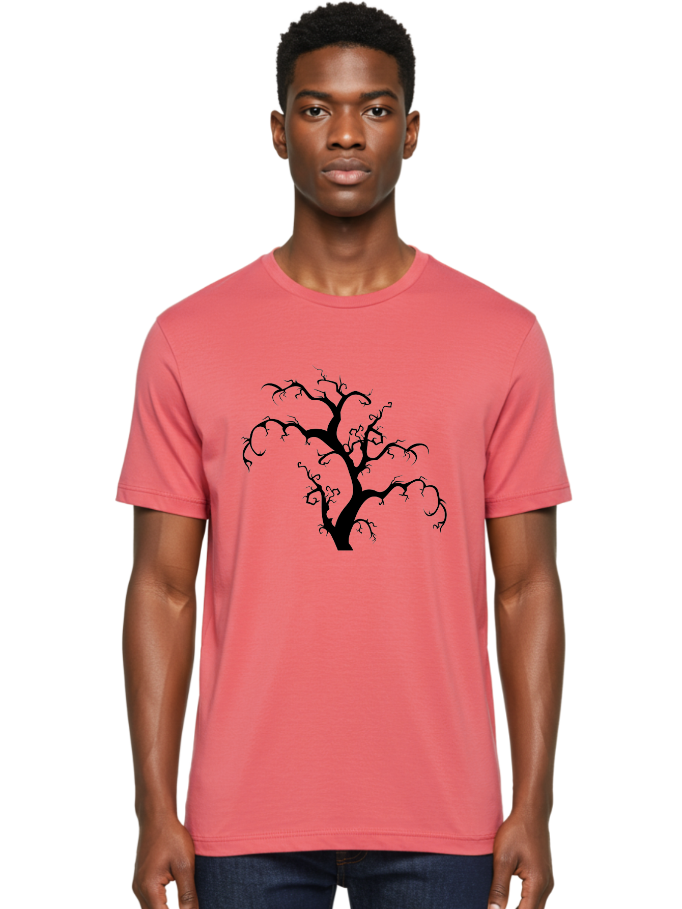 Dead-Tree-Silhouette Men'S Graphic Tee, 100% Cotton, Comfortable Casual Summer Wear, Machine Washable, Dead Tree Silhouette, Barren Branches, Spooky Atmosphere, Gothic Art, Mysterious, Haunting, Twisted, Eerie Aab213 6