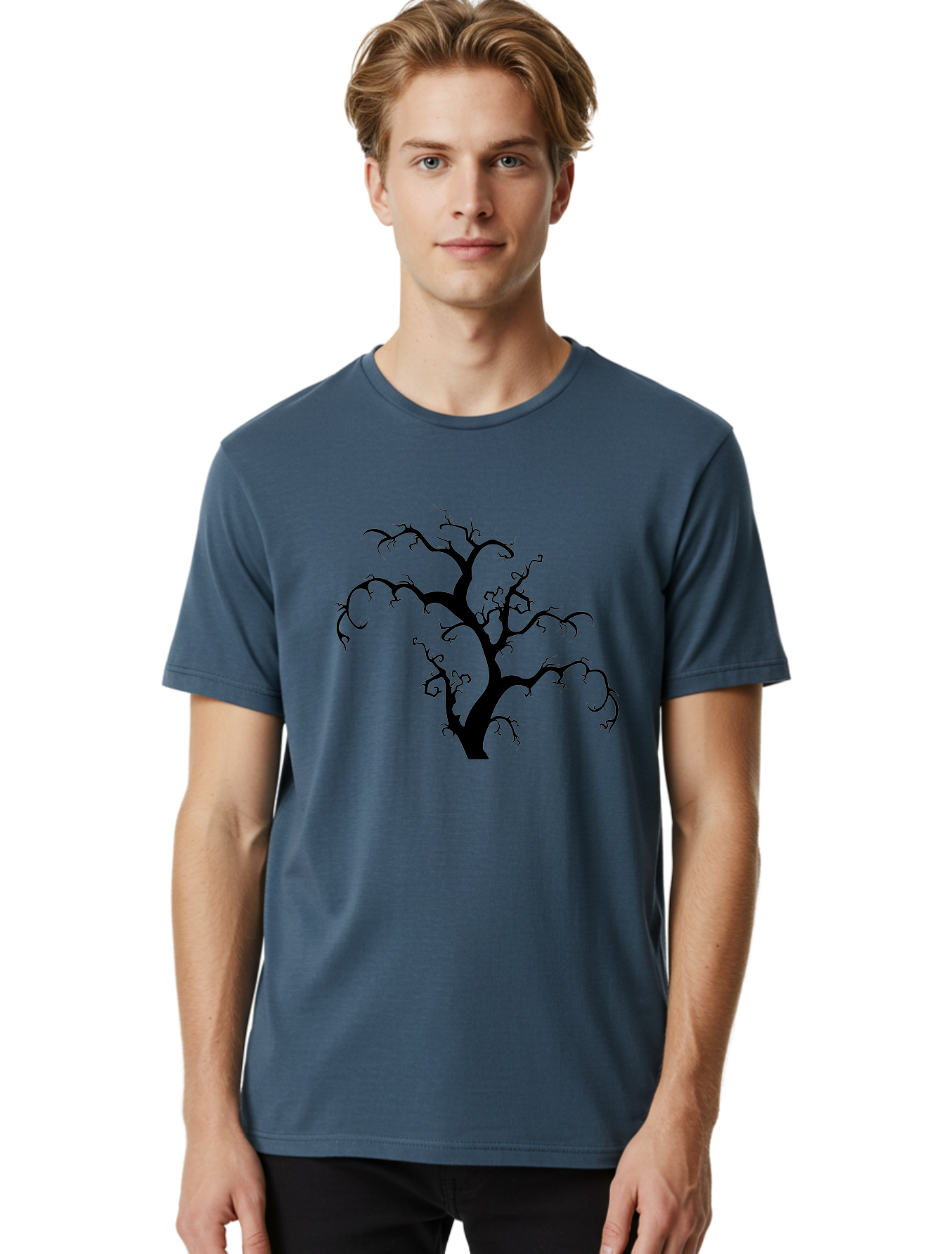 Dead-Tree-Silhouette Men'S Graphic Tee, 100% Cotton, Comfortable Casual Summer Wear, Machine Washable, Dead Tree Silhouette, Barren Branches, Spooky Atmosphere, Gothic Art, Mysterious, Haunting, Twisted, Eerie Aab213 12