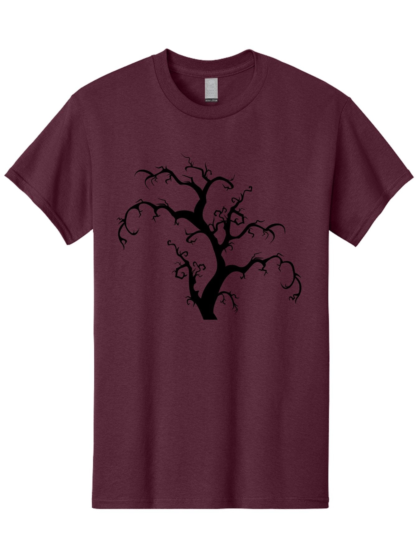 Dead-Tree-Silhouette Men'S Graphic Tee, 100% Cotton, Comfortable Casual Summer Wear, Machine Washable, Dead Tree Silhouette, Barren Branches, Spooky Atmosphere, Gothic Art, Mysterious, Haunting, Twisted, Eerie Aab213 4