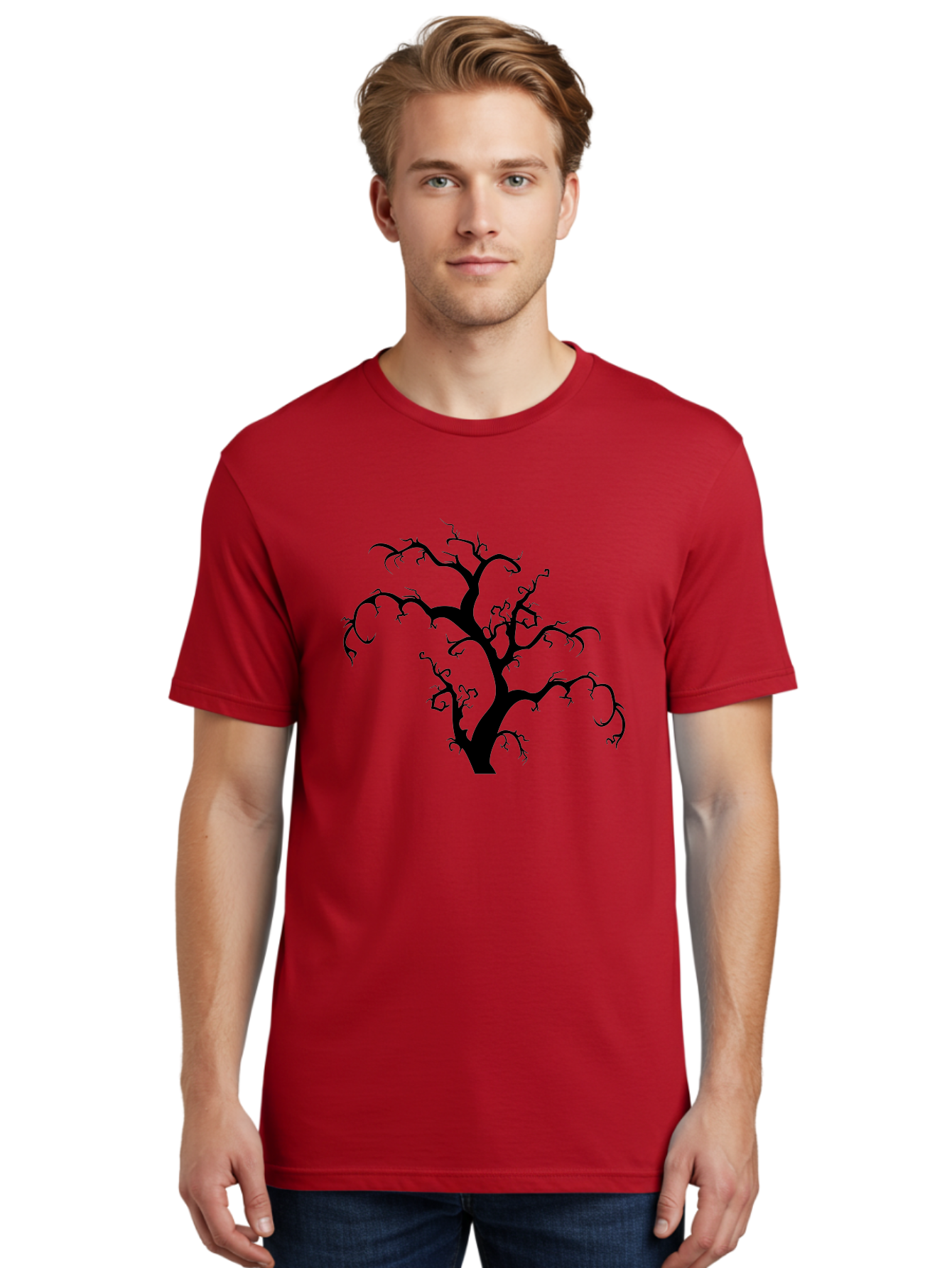 Dead-Tree-Silhouette Men'S Graphic Tee, 100% Cotton, Comfortable Casual Summer Wear, Machine Washable, Dead Tree Silhouette, Barren Branches, Spooky Atmosphere, Gothic Art, Mysterious, Haunting, Twisted, Eerie Aab213 24