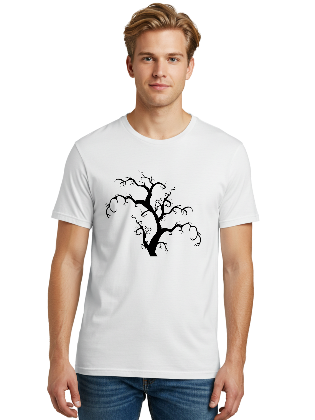 Dead-Tree-Silhouette Men'S Graphic Tee, 100% Cotton, Comfortable Casual Summer Wear, Machine Washable, Dead Tree Silhouette, Barren Branches, Spooky Atmosphere, Gothic Art, Mysterious, Haunting, Twisted, Eerie Aab213 30