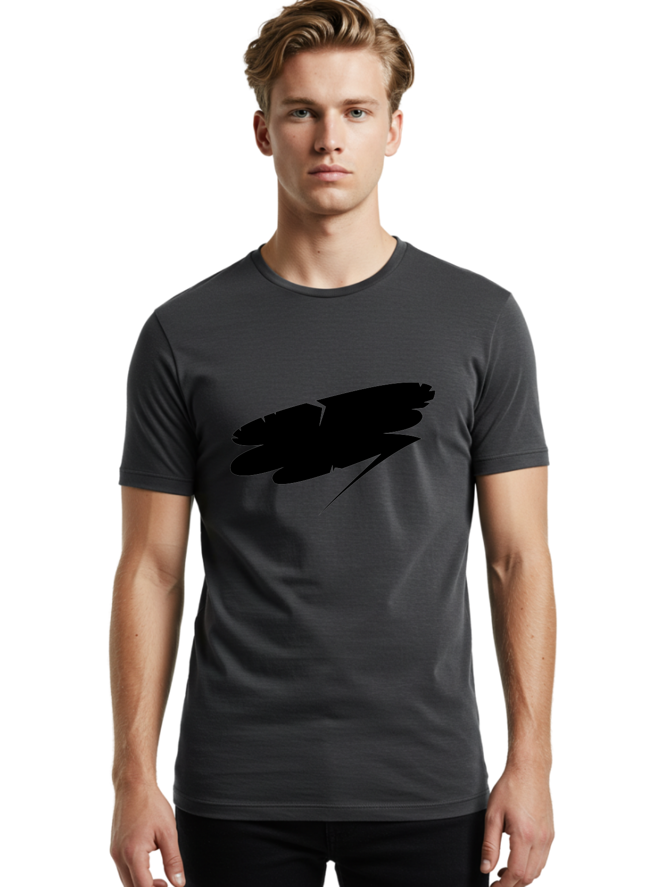 Feather-Silhouette Men'S Graphic Tee, 100% Cotton, Comfortable Casual Summer Wear, Machine Washable, Feather Silhouette, Black Feather, Minimalist Design, Simple Graphics, Bold Shapes, Graphic Elements, Abstract Art Aab214 8