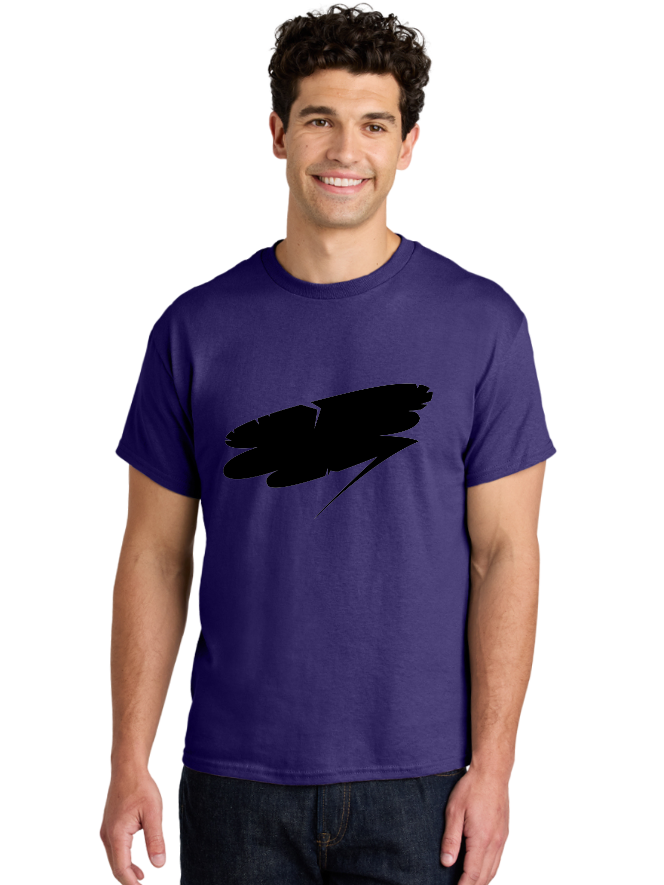 Feather-Silhouette Men'S Graphic Tee, 100% Cotton, Comfortable Casual Summer Wear, Machine Washable, Feather Silhouette, Black Feather, Minimalist Design, Simple Graphics, Bold Shapes, Graphic Elements, Abstract Art Aab214 22