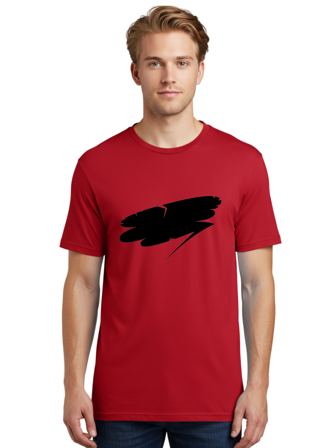 Feather-Silhouette Men'S Graphic Tee, 100% Cotton, Comfortable Casual Summer Wear, Machine Washable, Feather Silhouette, Black Feather, Minimalist Design, Simple Graphics, Bold Shapes, Graphic Elements, Abstract Art Aab214 24