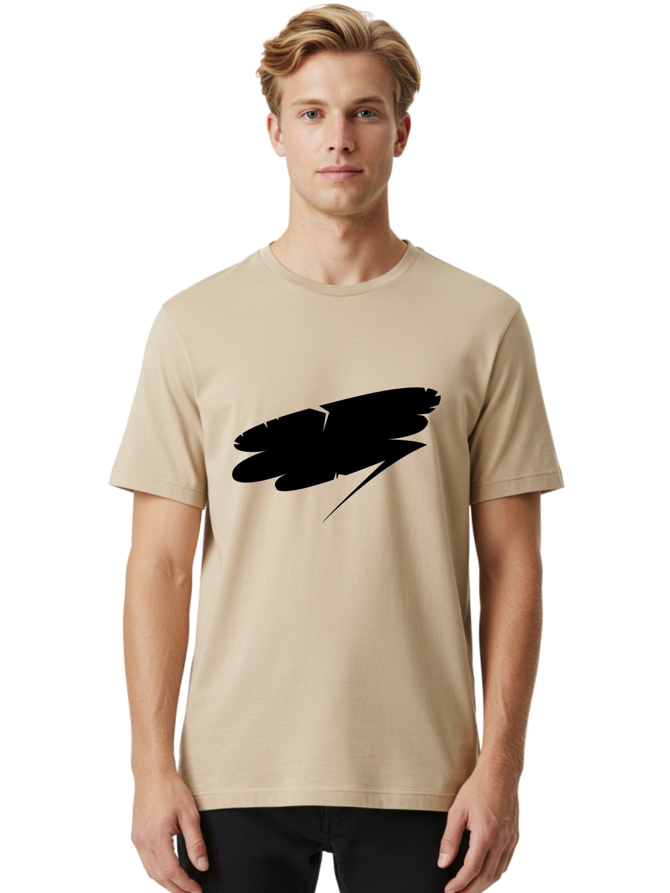 Feather-Silhouette Men'S Graphic Tee, 100% Cotton, Comfortable Casual Summer Wear, Machine Washable, Feather Silhouette, Black Feather, Minimalist Design, Simple Graphics, Bold Shapes, Graphic Elements, Abstract Art Aab214 17