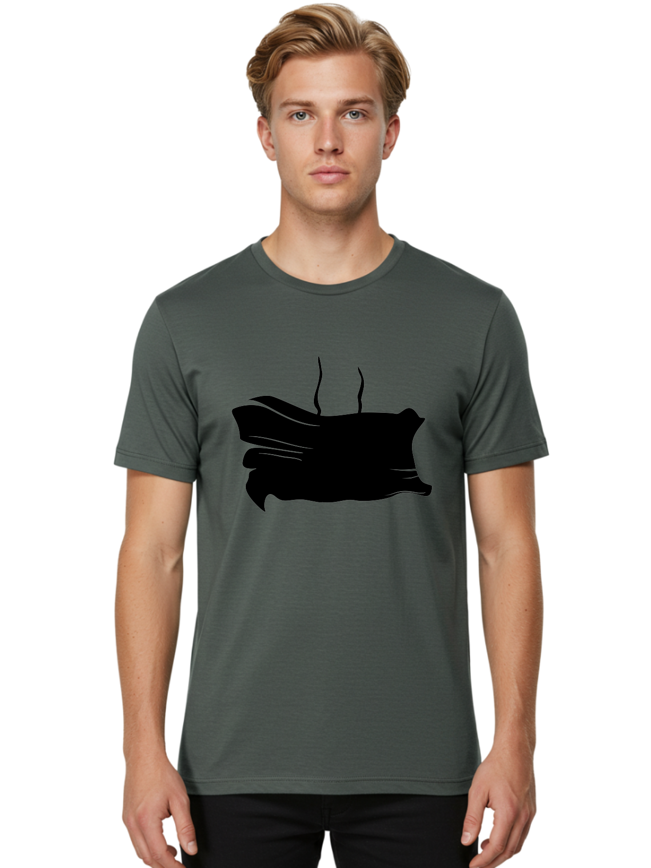 Fish-Silhouette Men'S Graphic Tee, 100% Cotton, Comfortable Casual Summer Wear, Machine Washable, Black Smear, Abstract Art, Brush Stroke, Artistic Expression, Creative Design, Modern Art, Hand Drawn, Digital Art Aab215 4