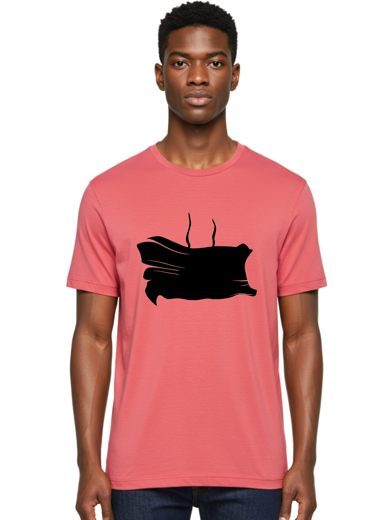 Fish-Silhouette Men'S Graphic Tee, 100% Cotton, Comfortable Casual Summer Wear, Machine Washable, Black Smear, Abstract Art, Brush Stroke, Artistic Expression, Creative Design, Modern Art, Hand Drawn, Digital Art Aab215 6
