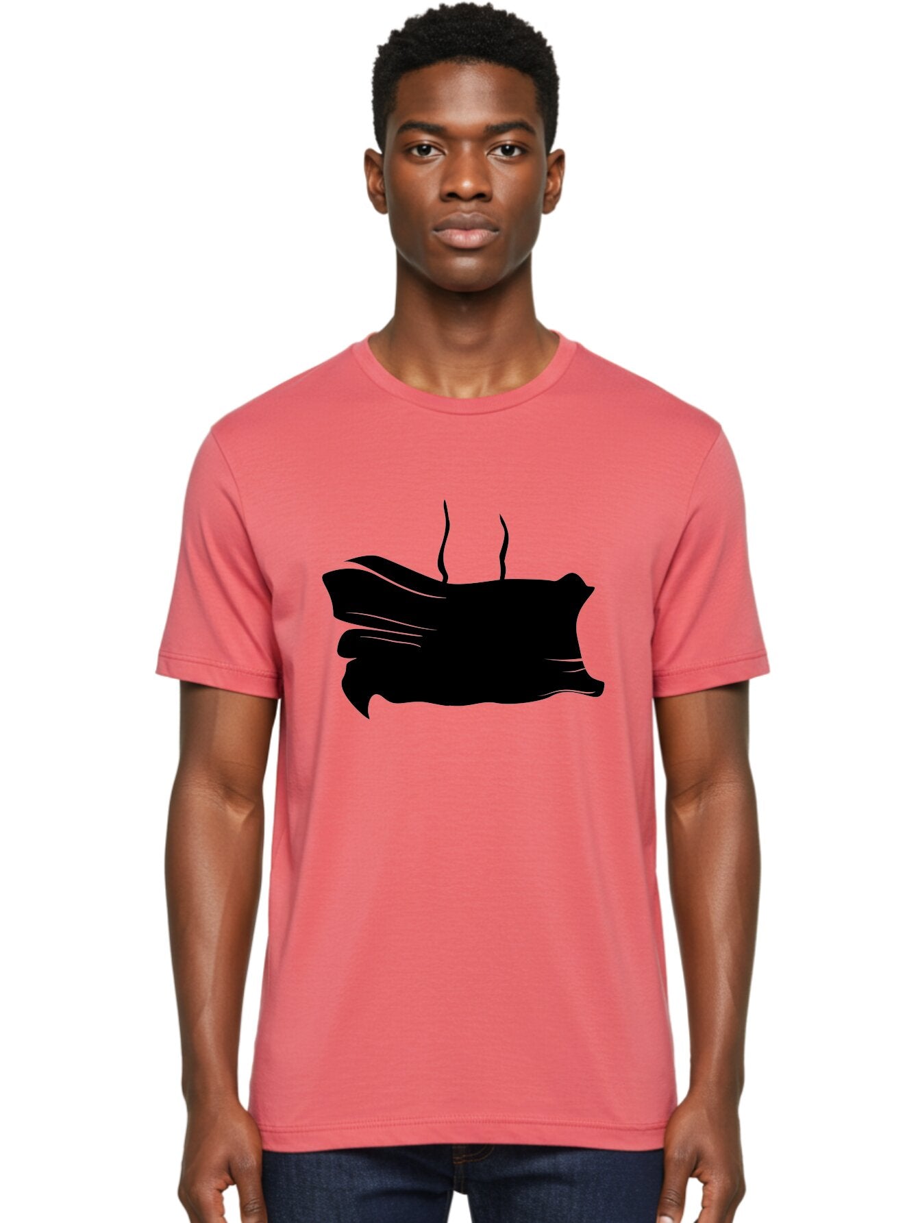 Fish-Silhouette Men'S Graphic Tee, 100% Cotton, Comfortable Casual Summer Wear, Machine Washable, Black Smear, Abstract Art, Brush Stroke, Artistic Expression, Creative Design, Modern Art, Hand Drawn, Digital Art Aab215 26