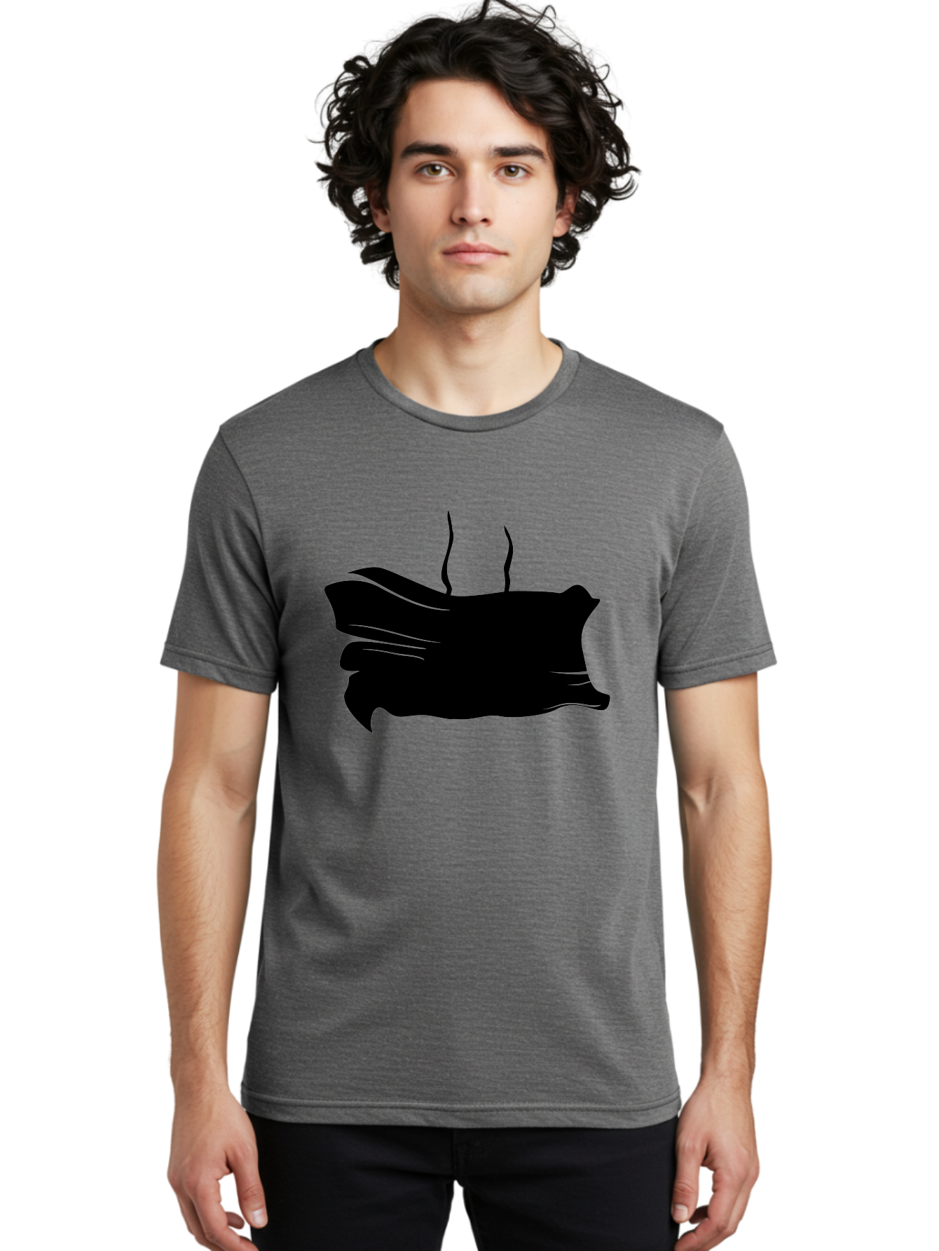 Fish-Silhouette Men'S Graphic Tee, 100% Cotton, Comfortable Casual Summer Wear, Machine Washable, Black Smear, Abstract Art, Brush Stroke, Artistic Expression, Creative Design, Modern Art, Hand Drawn, Digital Art Aab215 10