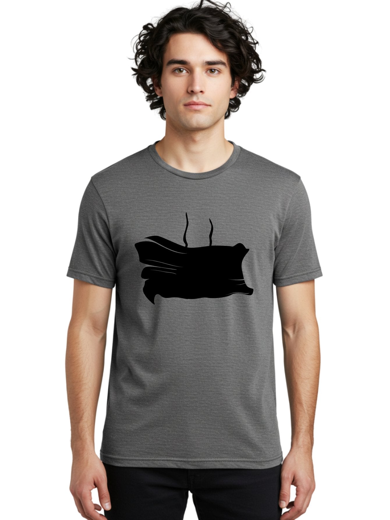 Fish-Silhouette Men'S Graphic Tee, 100% Cotton, Comfortable Casual Summer Wear, Machine Washable, Black Smear, Abstract Art, Brush Stroke, Artistic Expression, Creative Design, Modern Art, Hand Drawn, Digital Art Aab215 18