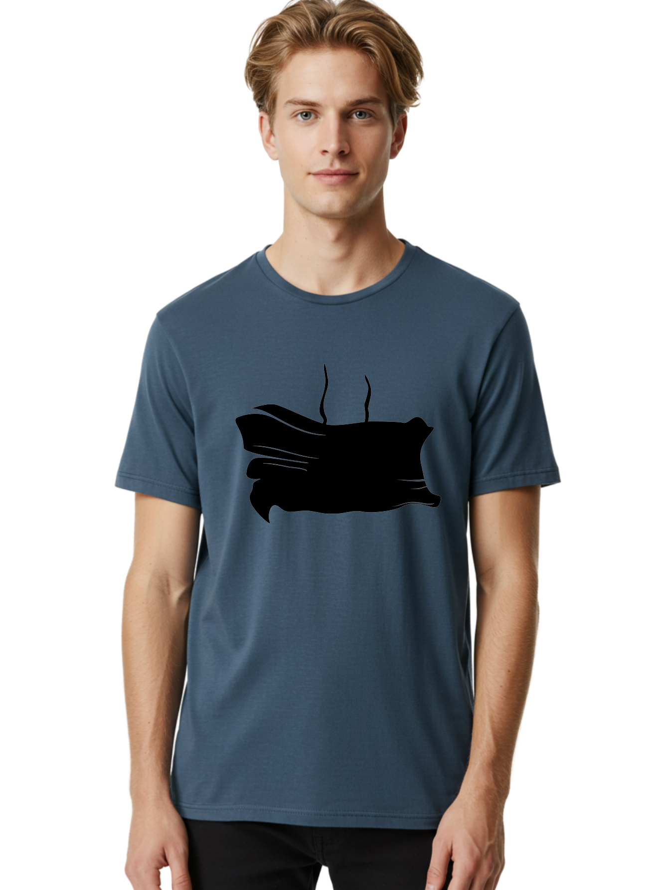 Fish-Silhouette Men'S Graphic Tee, 100% Cotton, Comfortable Casual Summer Wear, Machine Washable, Black Smear, Abstract Art, Brush Stroke, Artistic Expression, Creative Design, Modern Art, Hand Drawn, Digital Art Aab215 12