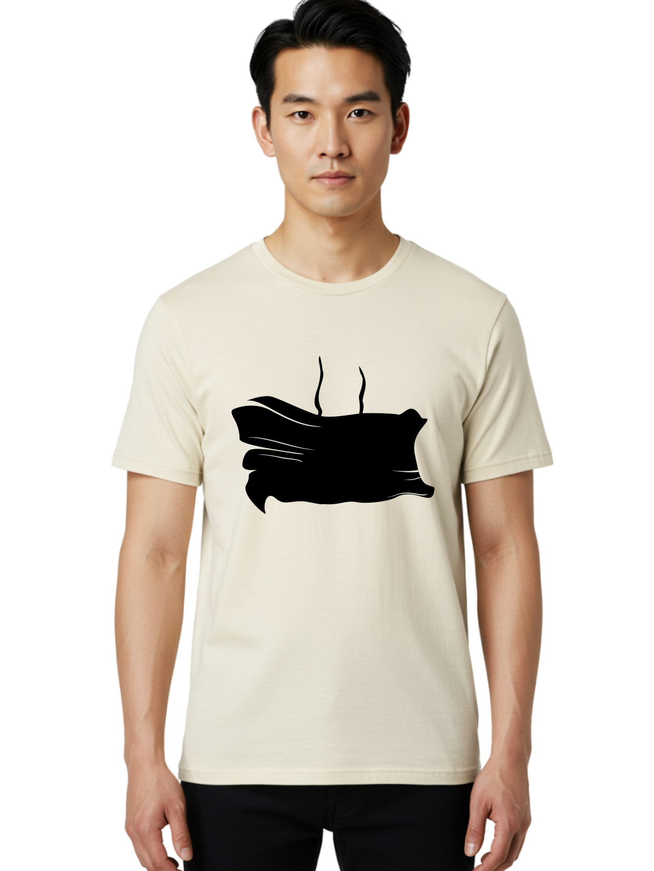 Fish-Silhouette Men'S Graphic Tee, 100% Cotton, Comfortable Casual Summer Wear, Machine Washable, Black Smear, Abstract Art, Brush Stroke, Artistic Expression, Creative Design, Modern Art, Hand Drawn, Digital Art Aab215 18