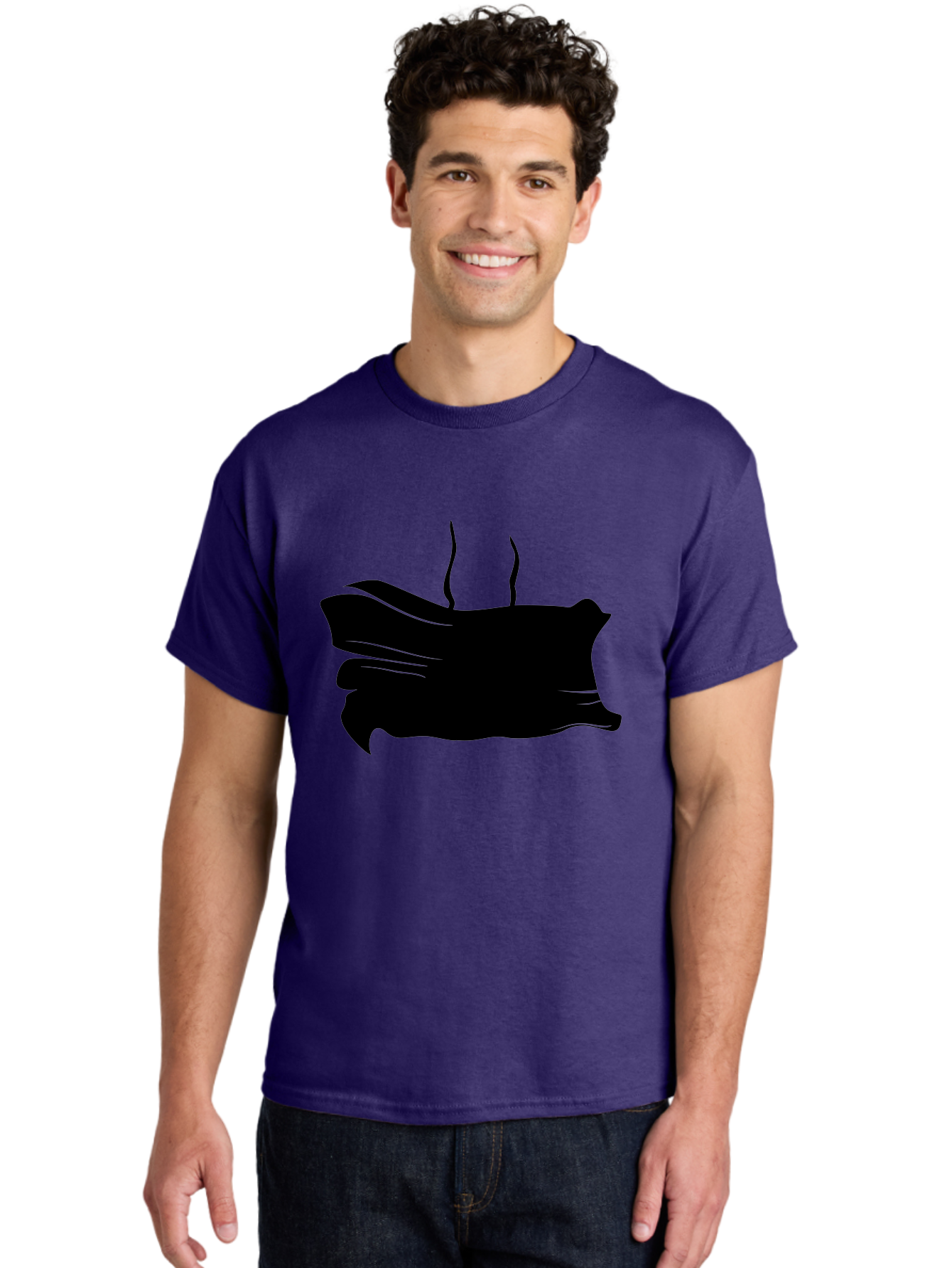 Fish-Silhouette Men'S Graphic Tee, 100% Cotton, Comfortable Casual Summer Wear, Machine Washable, Black Smear, Abstract Art, Brush Stroke, Artistic Expression, Creative Design, Modern Art, Hand Drawn, Digital Art Aab215 22