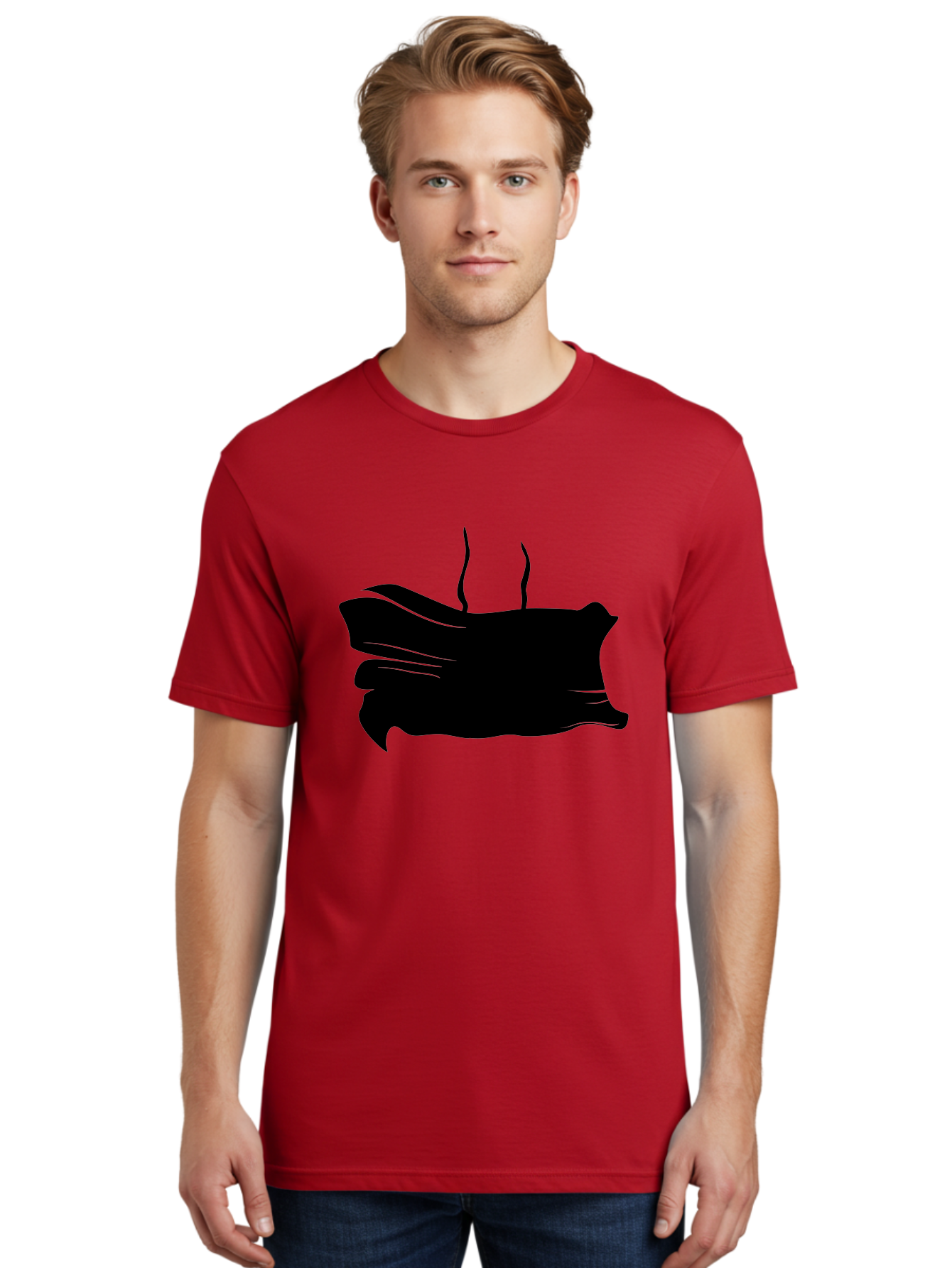 Fish-Silhouette Men'S Graphic Tee, 100% Cotton, Comfortable Casual Summer Wear, Machine Washable, Black Smear, Abstract Art, Brush Stroke, Artistic Expression, Creative Design, Modern Art, Hand Drawn, Digital Art Aab215 24