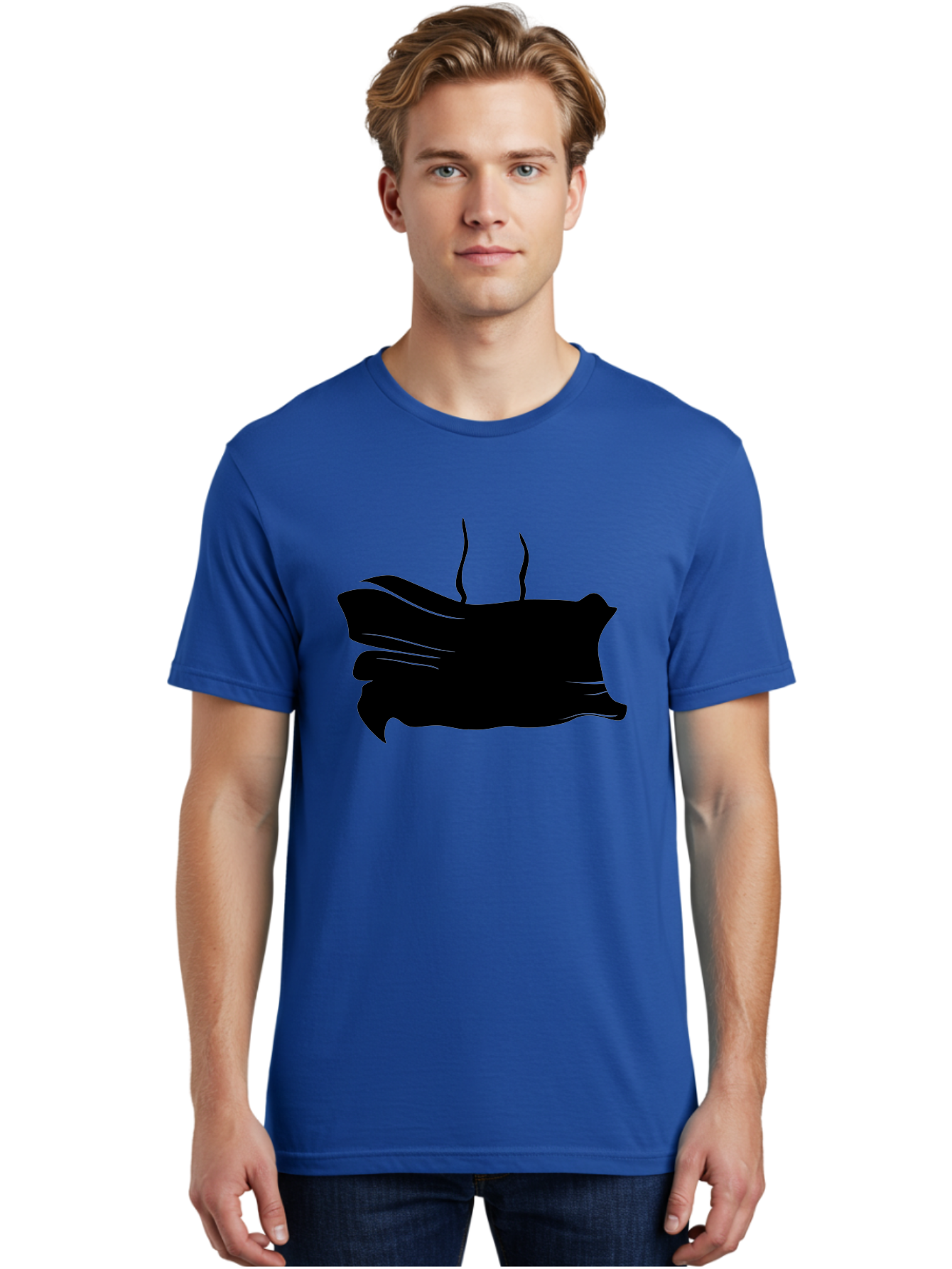 Fish-Silhouette Men'S Graphic Tee, 100% Cotton, Comfortable Casual Summer Wear, Machine Washable, Black Smear, Abstract Art, Brush Stroke, Artistic Expression, Creative Design, Modern Art, Hand Drawn, Digital Art Aab215 26