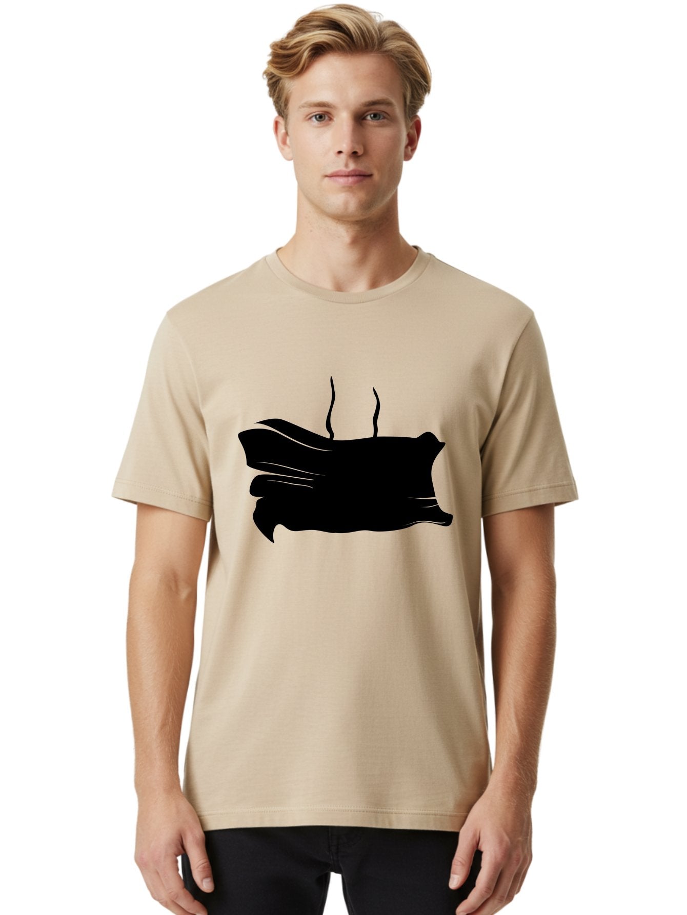 Fish-Silhouette Men'S Graphic Tee, 100% Cotton, Comfortable Casual Summer Wear, Machine Washable, Black Smear, Abstract Art, Brush Stroke, Artistic Expression, Creative Design, Modern Art, Hand Drawn, Digital Art Aab215 21