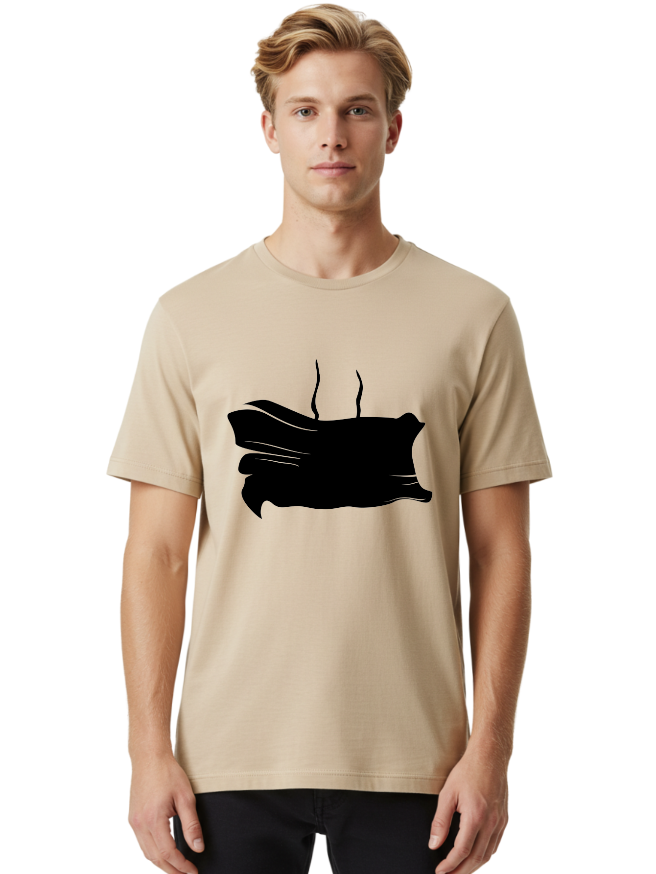 Fish-Silhouette Men'S Graphic Tee, 100% Cotton, Comfortable Casual Summer Wear, Machine Washable, Black Smear, Abstract Art, Brush Stroke, Artistic Expression, Creative Design, Modern Art, Hand Drawn, Digital Art Aab215 28