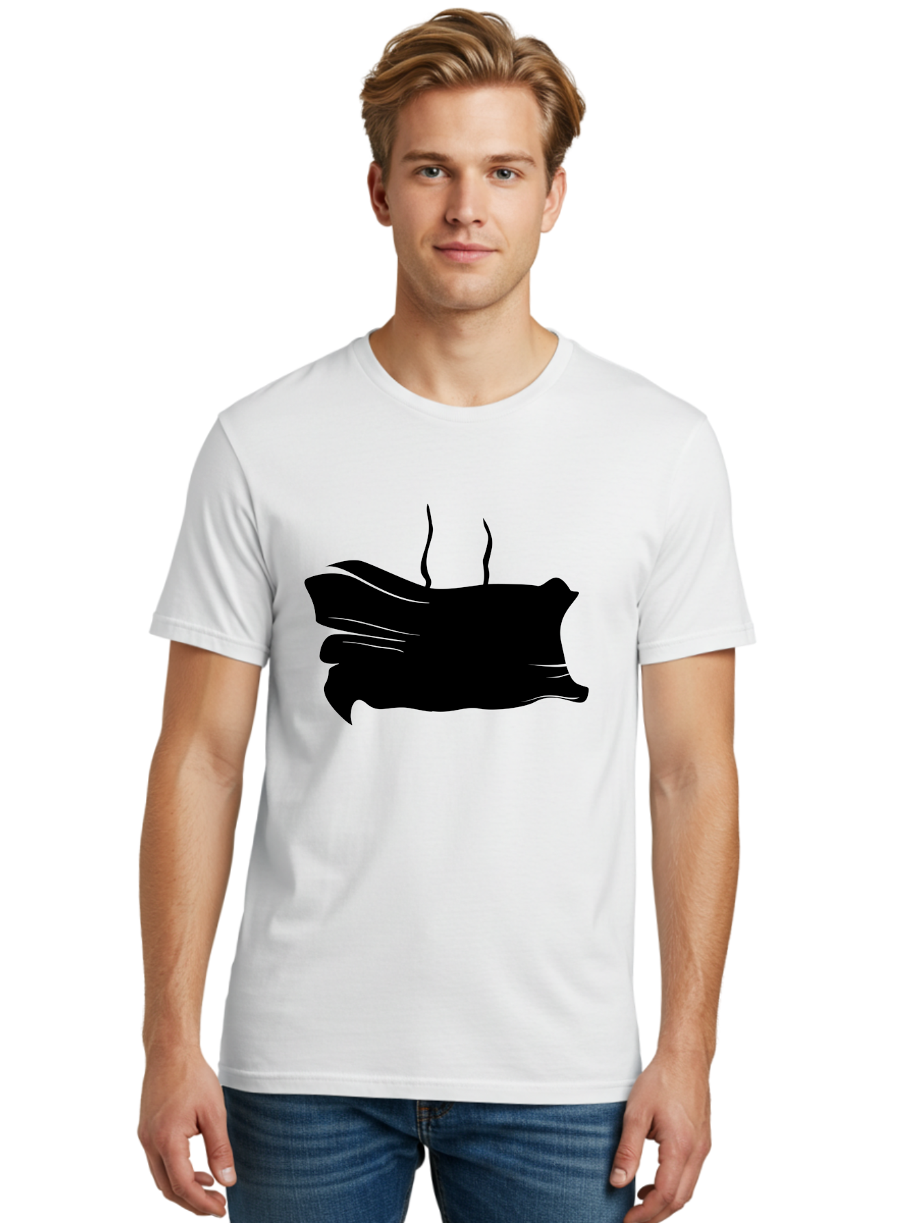Fish-Silhouette Men'S Graphic Tee, 100% Cotton, Comfortable Casual Summer Wear, Machine Washable, Black Smear, Abstract Art, Brush Stroke, Artistic Expression, Creative Design, Modern Art, Hand Drawn, Digital Art Aab215 30