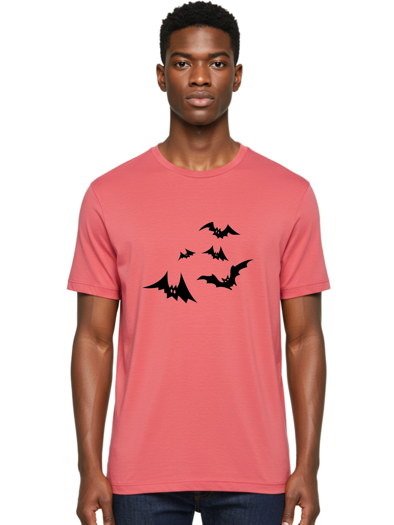 Flying-Bats Men'S Graphic Tee, 100% Cotton, Comfortable Casual Summer Wear, Machine Washable, Black Bats, Flying Bats, Halloween Symbols, Spooky Creatures, Gothic Decorations, Eerie Silhouettes, Dark Magic, Halloween Decorations Aab216 6