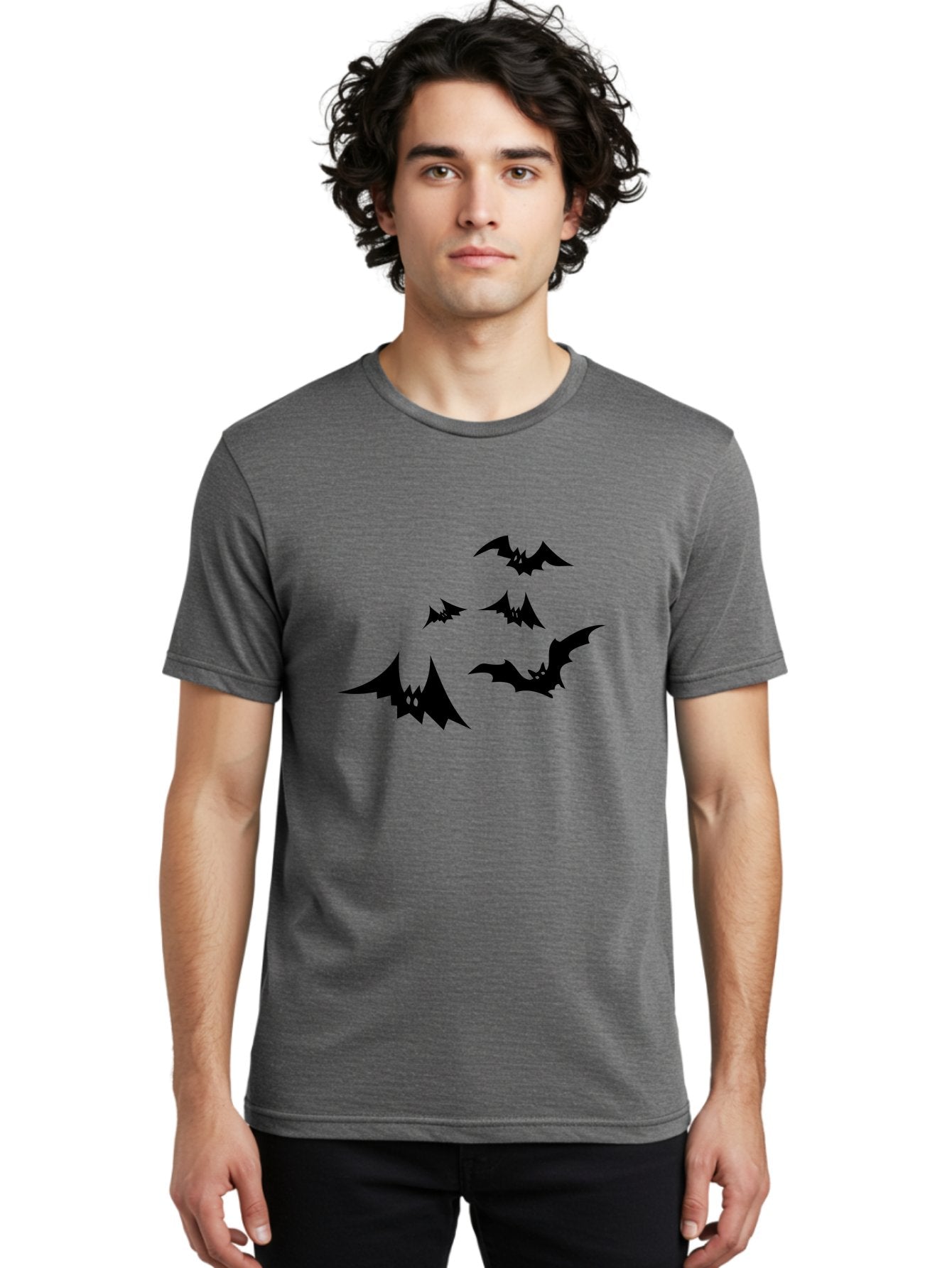 Flying-Bats Men'S Graphic Tee, 100% Cotton, Comfortable Casual Summer Wear, Machine Washable, Black Bats, Flying Bats, Halloween Symbols, Spooky Creatures, Gothic Decorations, Eerie Silhouettes, Dark Magic, Halloween Decorations Aab216 20