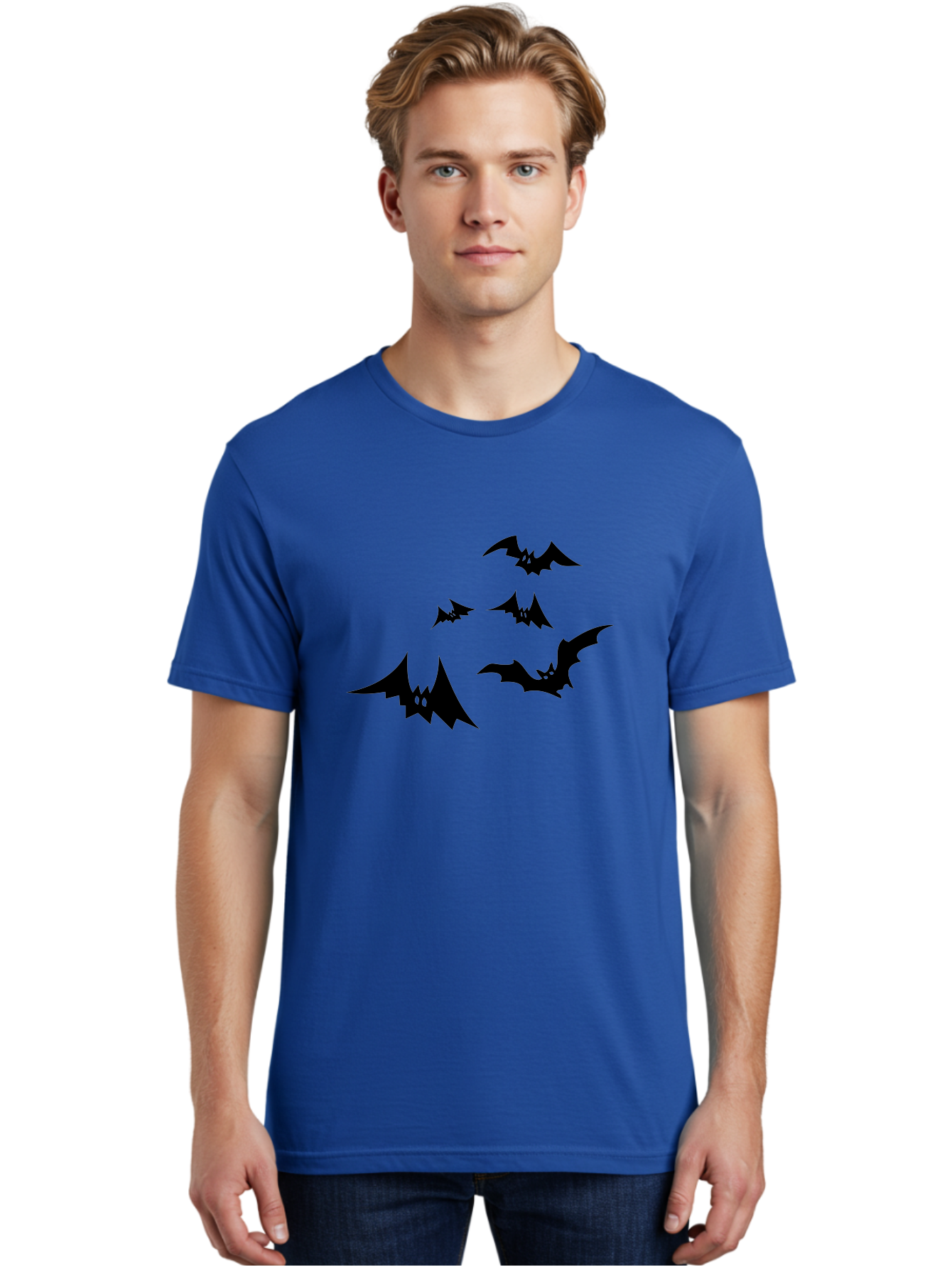 Flying-Bats Men'S Graphic Tee, 100% Cotton, Comfortable Casual Summer Wear, Machine Washable, Black Bats, Flying Bats, Halloween Symbols, Spooky Creatures, Gothic Decorations, Eerie Silhouettes, Dark Magic, Halloween Decorations Aab216 26