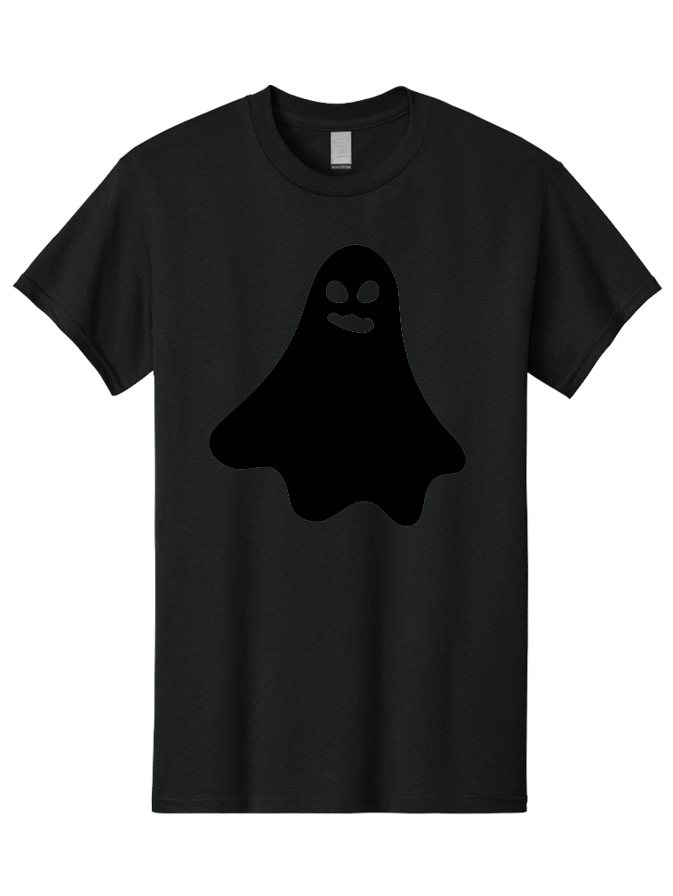 Ghost-1 Men'S Graphic Tee, 100% Cotton, Comfortable Casual Summer Wear, Machine Washable, Cartoon Ghost, Black Silhouette, Green Eyes, Smiling Face, Spooky Character, Halloween Icon, Cute Monster, Supernatural Being, Funny Ghost Aab217