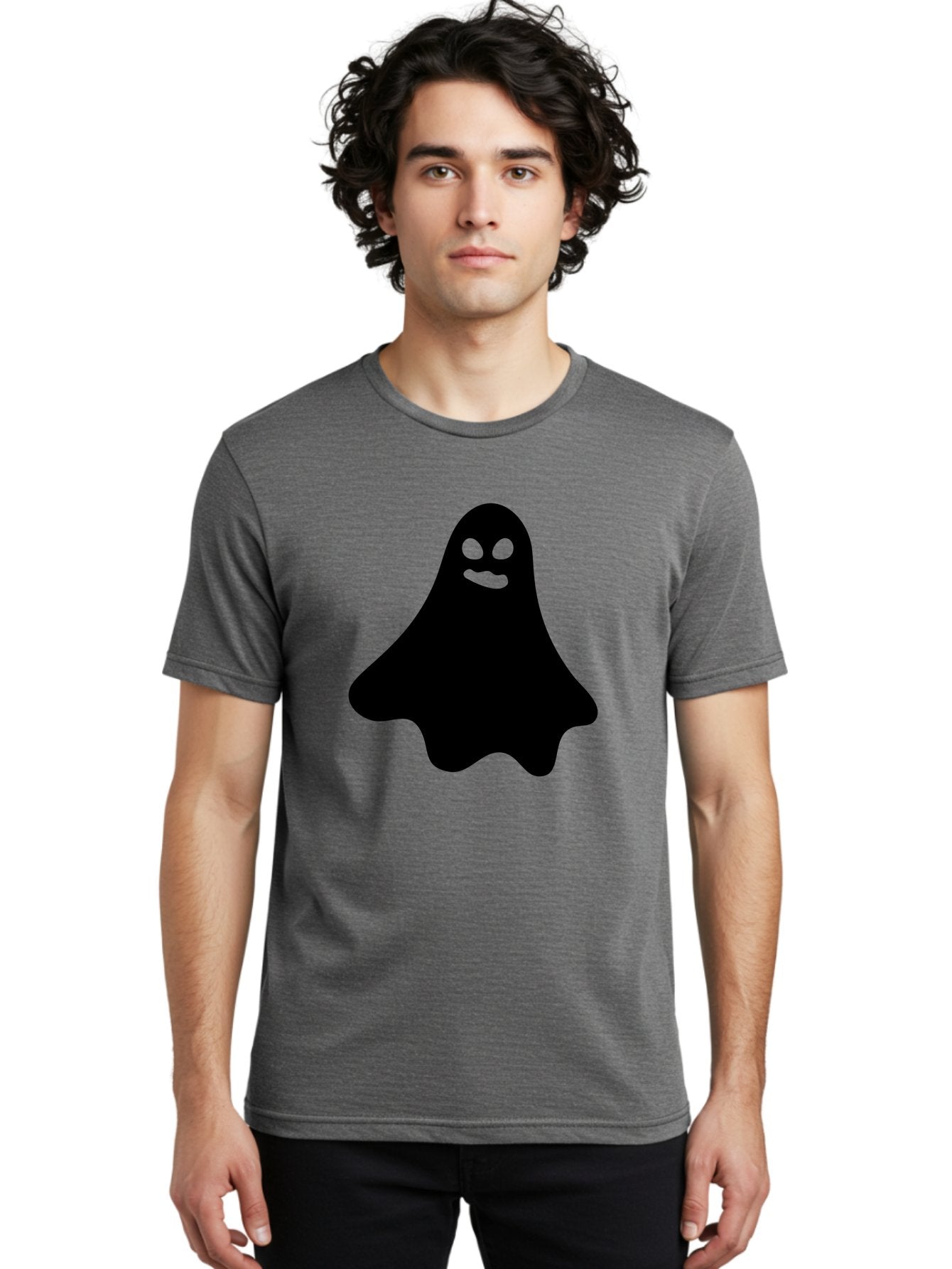 Ghost-1 Men'S Graphic Tee, 100% Cotton, Comfortable Casual Summer Wear, Machine Washable, Cartoon Ghost, Black Silhouette, Green Eyes, Smiling Face, Spooky Character, Halloween Icon, Cute Monster, Supernatural Being, Funny Ghost Aab217 17
