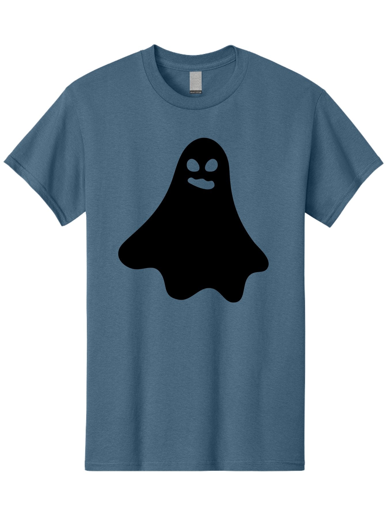 Ghost-1 Men'S Graphic Tee, 100% Cotton, Comfortable Casual Summer Wear, Machine Washable, Cartoon Ghost, Black Silhouette, Green Eyes, Smiling Face, Spooky Character, Halloween Icon, Cute Monster, Supernatural Being, Funny Ghost Aab217