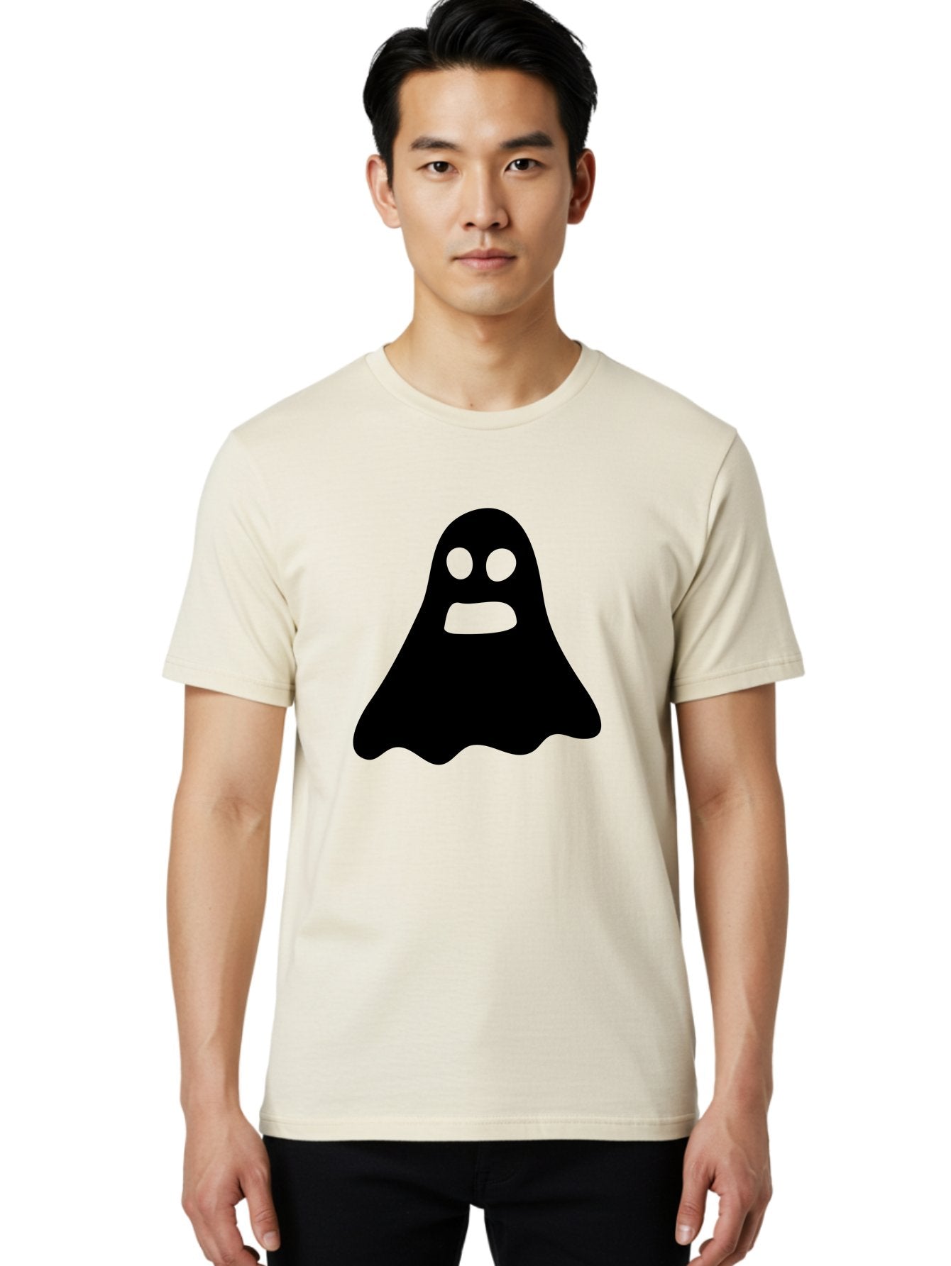 Ghost Men'S Graphic Tee, 100% Cotton, Comfortable Casual Summer Wear, Machine Washable, Ghost Character, Cartoon Style, Spooky Atmosphere, Simple Design, Bold Silhouette, Creepy Face, Halloween Theme, Paranormal Activity Aab218 28