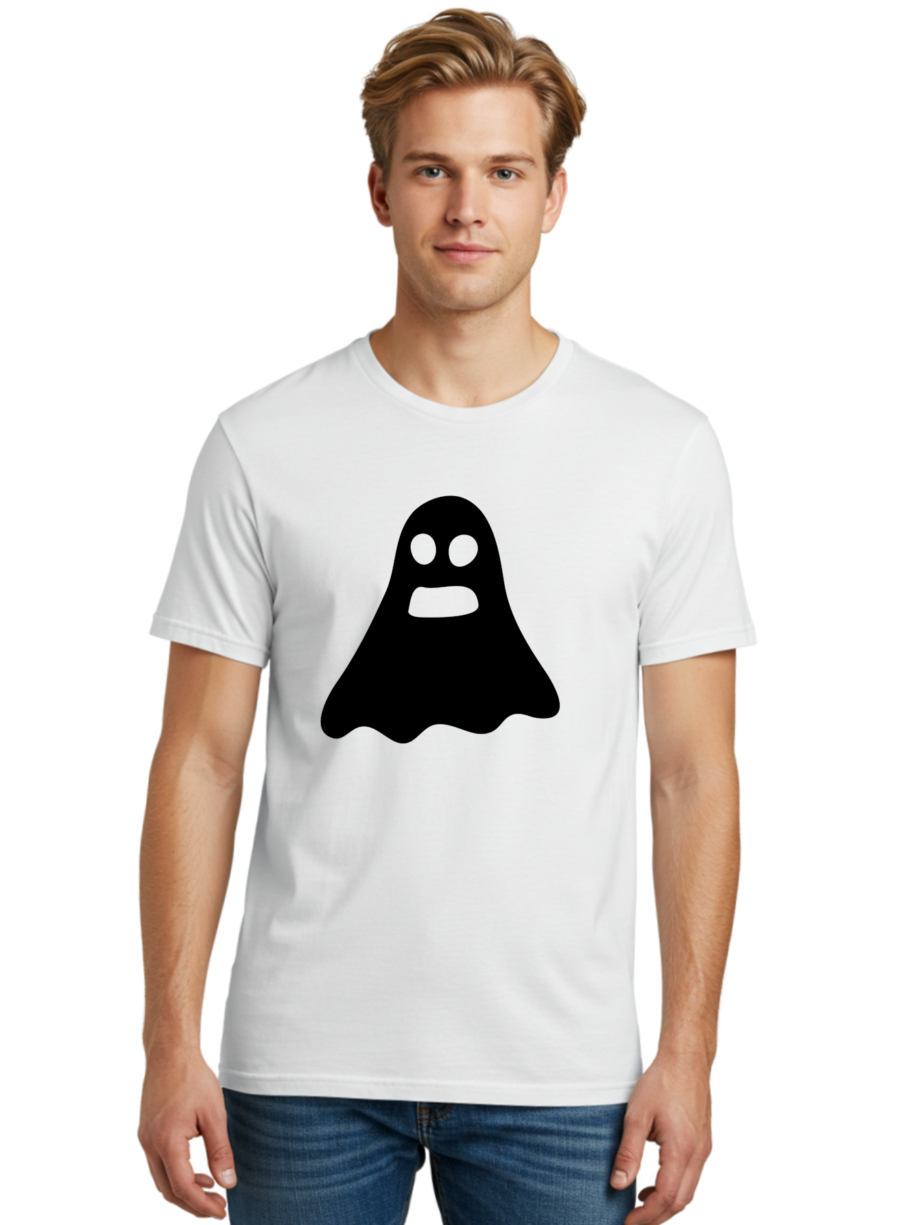 Ghost Men'S Graphic Tee, 100% Cotton, Comfortable Casual Summer Wear, Machine Washable, Ghost Character, Cartoon Style, Spooky Atmosphere, Simple Design, Bold Silhouette, Creepy Face, Halloween Theme, Paranormal Activity Aab218 30
