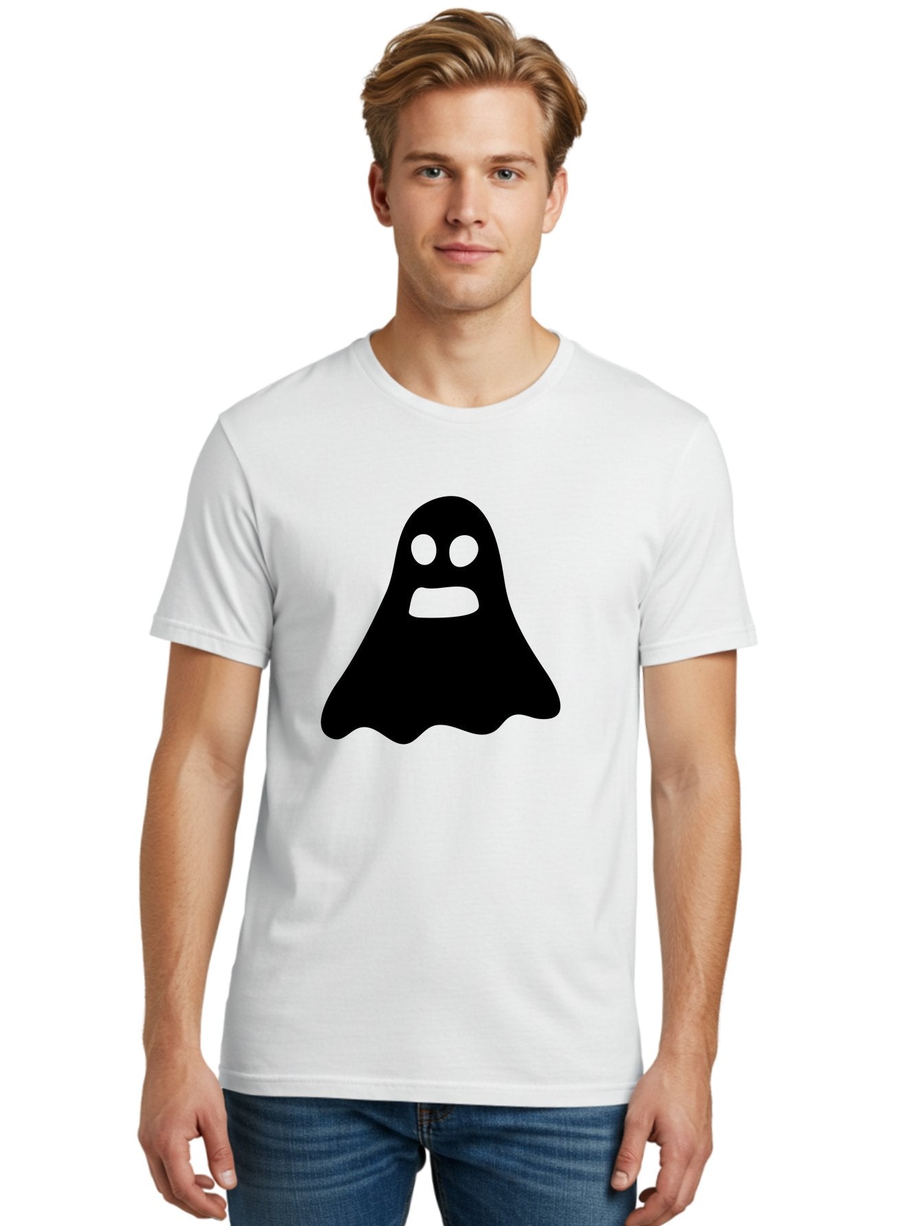 Ghost Men'S Graphic Tee, 100% Cotton, Comfortable Casual Summer Wear, Machine Washable, Ghost Character, Cartoon Style, Spooky Atmosphere, Simple Design, Bold Silhouette, Creepy Face, Halloween Theme, Paranormal Activity Aab218 29