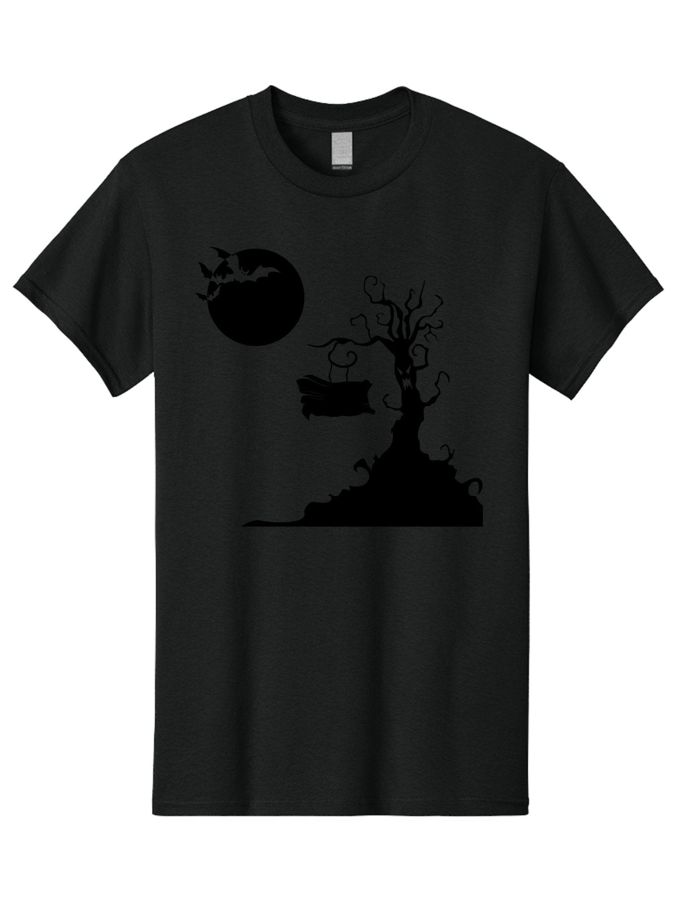 Halloween-Tree Men'S Graphic Tee, 100% Cotton, Comfortable Casual Summer Wear, Machine Washable, Halloween Scene, Spooky Atmosphere, Flying Bats, Haunted Tree, Swing, Full Moon, Dark Silhouette, Autumn Leaves, Halloween Decorations, Aab219 5