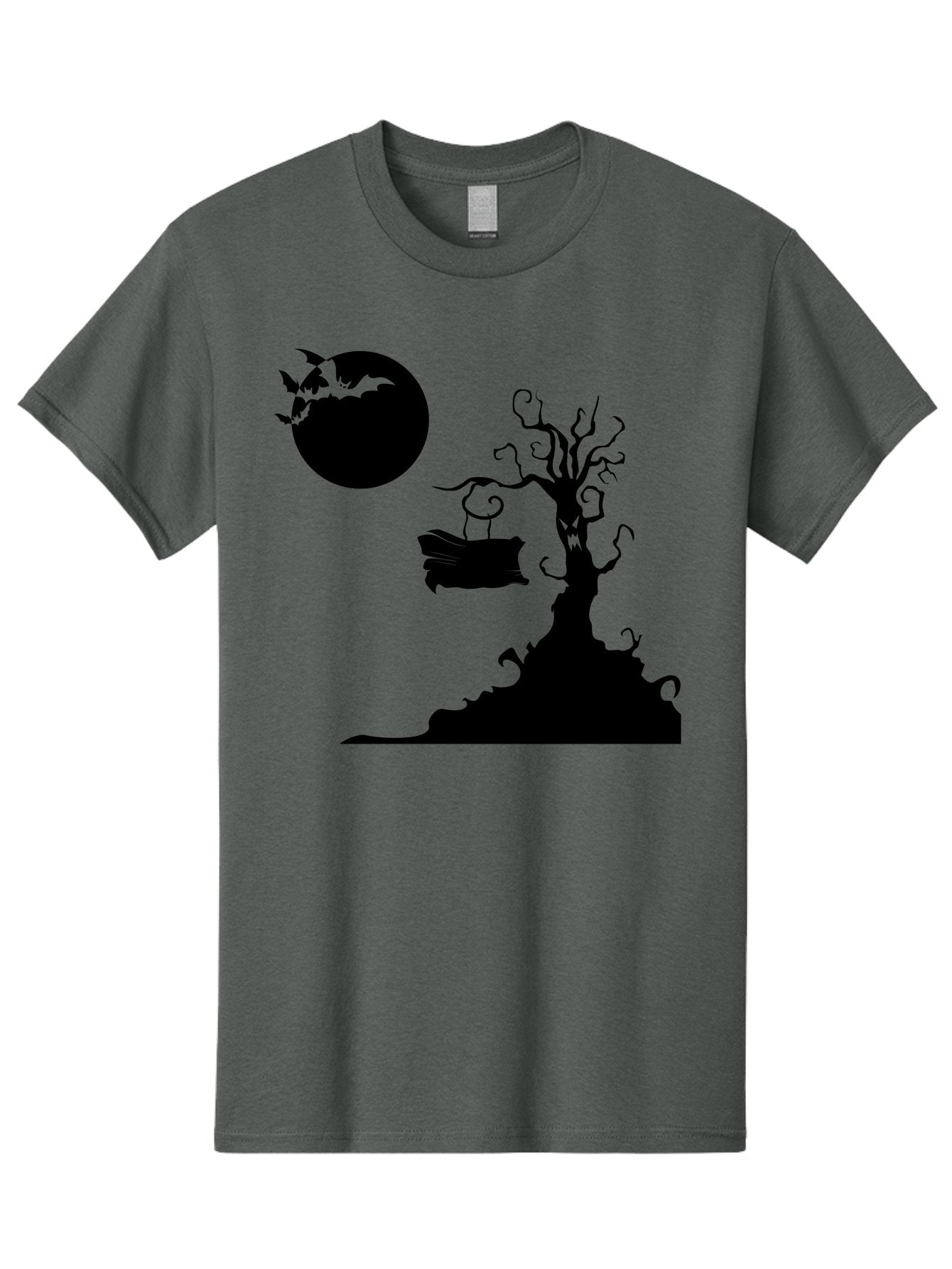 Halloween-Tree Men'S Graphic Tee, 100% Cotton, Comfortable Casual Summer Wear, Machine Washable, Halloween Scene, Spooky Atmosphere, Flying Bats, Haunted Tree, Swing, Full Moon, Dark Silhouette, Autumn Leaves, Halloween Decorations, Aab219 3