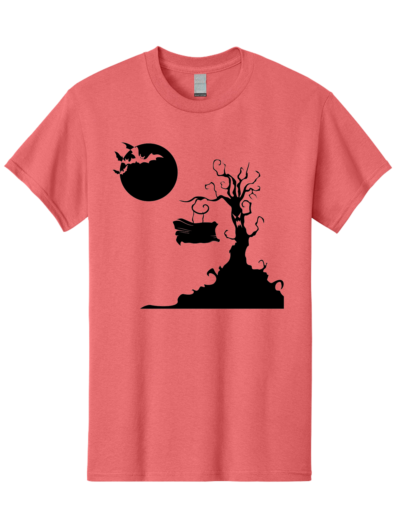 Halloween-Tree Men'S Graphic Tee, 100% Cotton, Comfortable Casual Summer Wear, Machine Washable, Halloween Scene, Spooky Atmosphere, Flying Bats, Haunted Tree, Swing, Full Moon, Dark Silhouette, Autumn Leaves, Halloween Decorations, Aab219 5