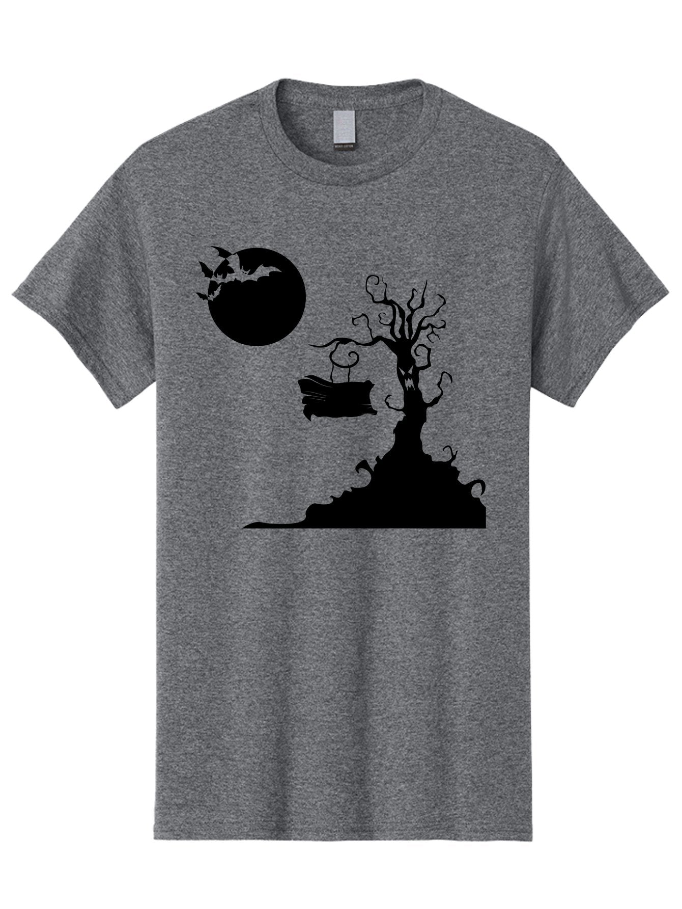 Halloween-Tree Men'S Graphic Tee, 100% Cotton, Comfortable Casual Summer Wear, Machine Washable, Halloween Scene, Spooky Atmosphere, Flying Bats, Haunted Tree, Swing, Full Moon, Dark Silhouette, Autumn Leaves, Halloween Decorations, Aab219 14