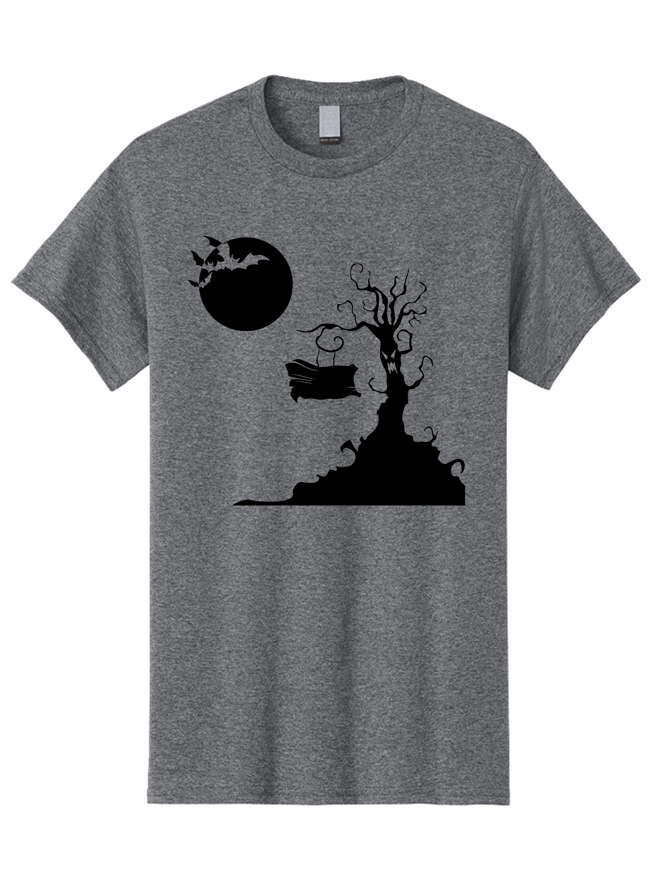 Halloween-Tree Men'S Graphic Tee, 100% Cotton, Comfortable Casual Summer Wear, Machine Washable, Halloween Scene, Spooky Atmosphere, Flying Bats, Haunted Tree, Swing, Full Moon, Dark Silhouette, Autumn Leaves, Halloween Decorations, Aab219 9