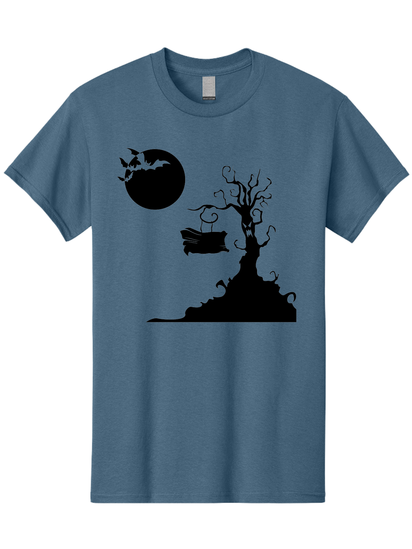 Halloween-Tree Men'S Graphic Tee, 100% Cotton, Comfortable Casual Summer Wear, Machine Washable, Halloween Scene, Spooky Atmosphere, Flying Bats, Haunted Tree, Swing, Full Moon, Dark Silhouette, Autumn Leaves, Halloween Decorations, Aab219 11