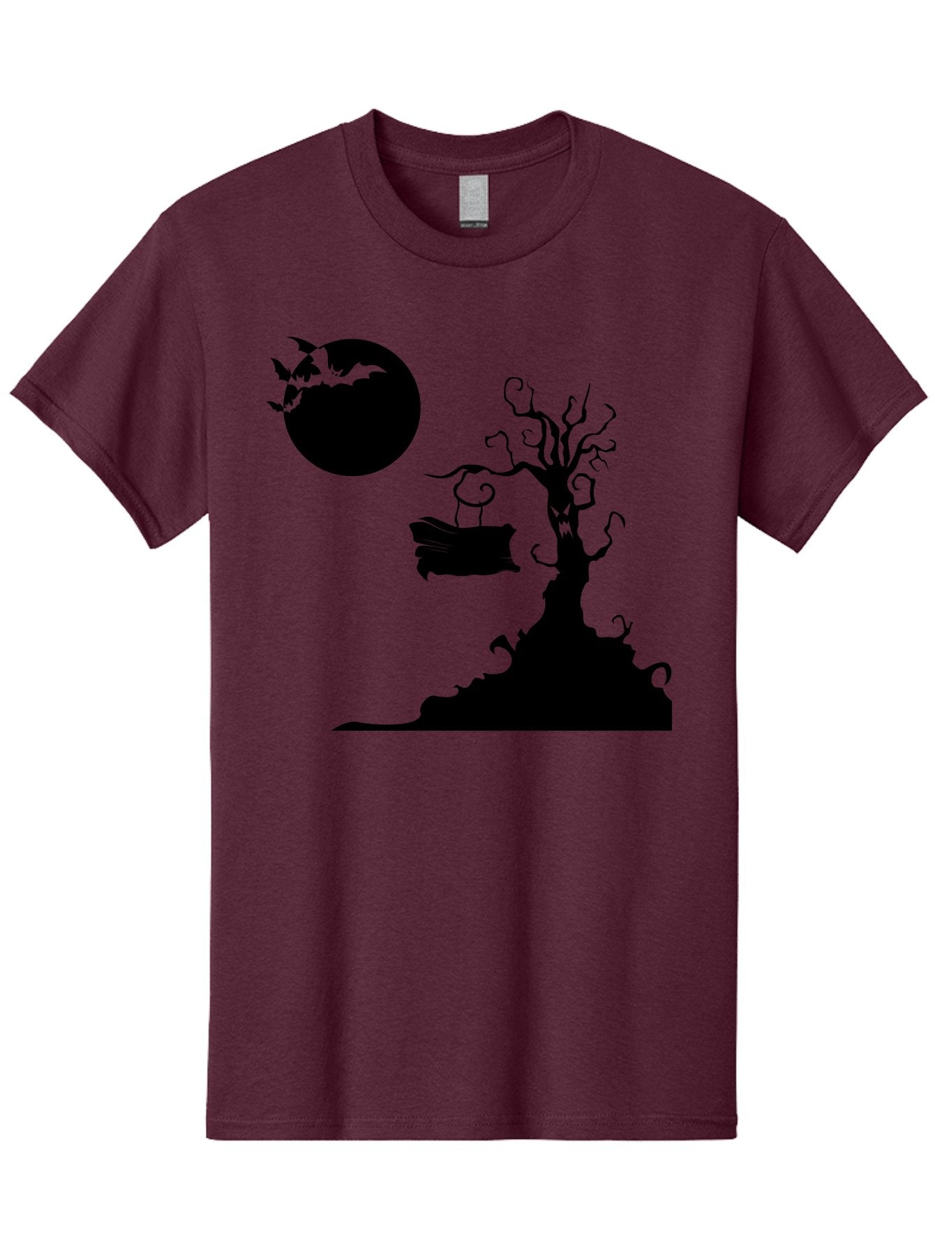Halloween-Tree Men'S Graphic Tee, 100% Cotton, Comfortable Casual Summer Wear, Machine Washable, Halloween Scene, Spooky Atmosphere, Flying Bats, Haunted Tree, Swing, Full Moon, Dark Silhouette, Autumn Leaves, Halloween Decorations, Aab219 6
