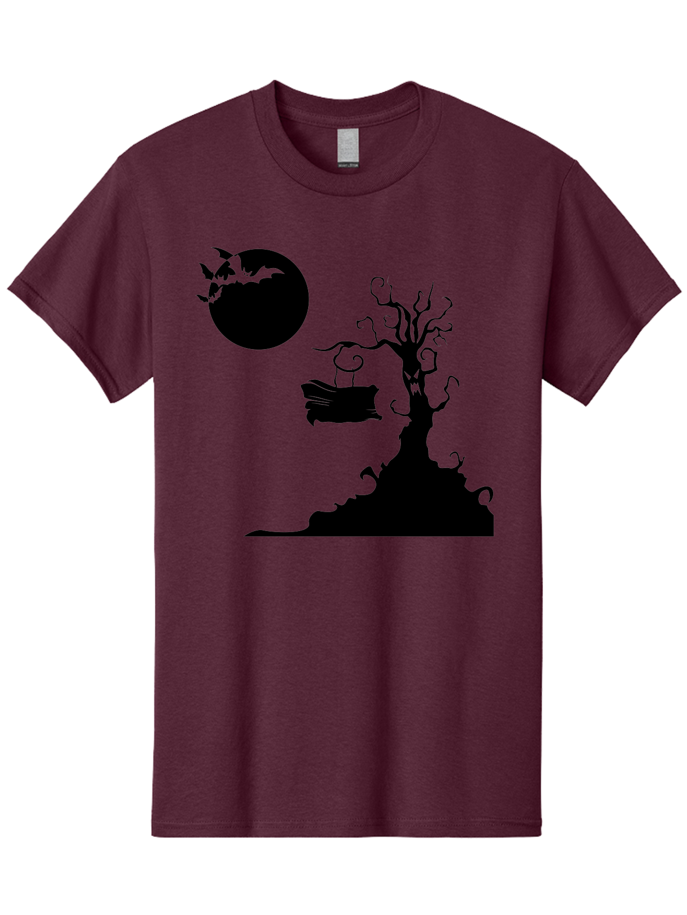 Halloween-Tree Men'S Graphic Tee, 100% Cotton, Comfortable Casual Summer Wear, Machine Washable, Halloween Scene, Spooky Atmosphere, Flying Bats, Haunted Tree, Swing, Full Moon, Dark Silhouette, Autumn Leaves, Halloween Decorations, Aab219 13