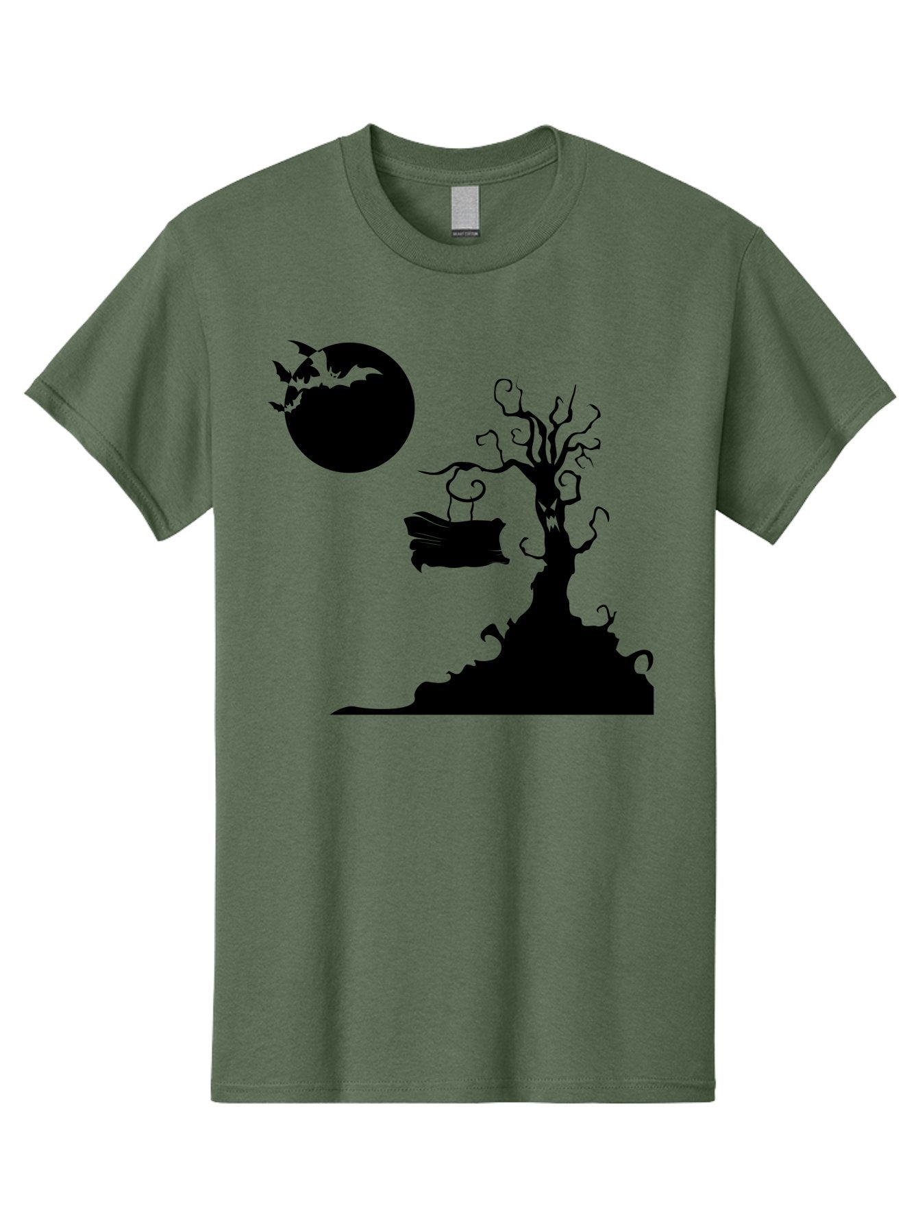 Halloween-Tree Men'S Graphic Tee, 100% Cotton, Comfortable Casual Summer Wear, Machine Washable, Halloween Scene, Spooky Atmosphere, Flying Bats, Haunted Tree, Swing, Full Moon, Dark Silhouette, Autumn Leaves, Halloween Decorations, Aab219 13