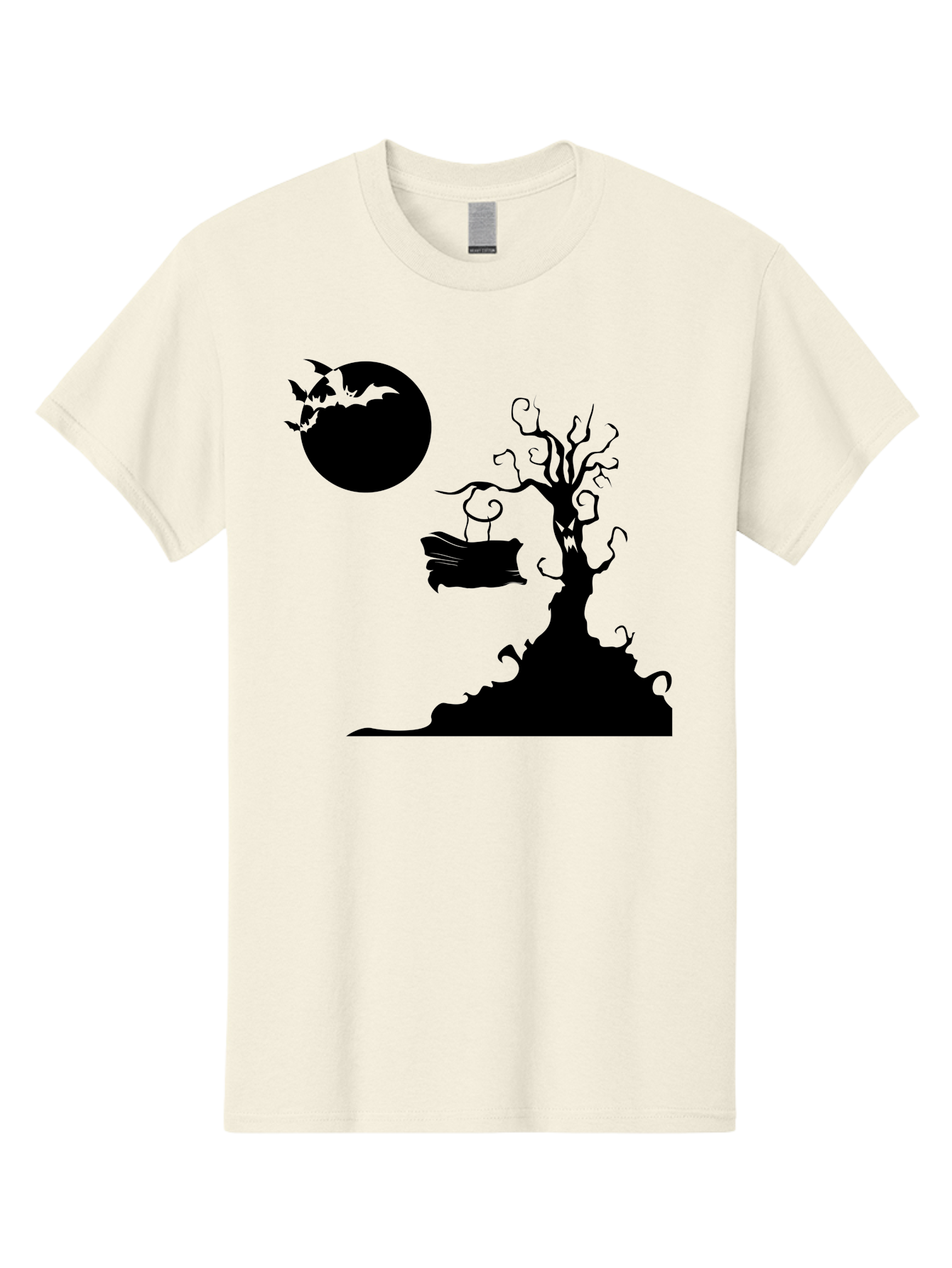 Halloween-Tree Men'S Graphic Tee, 100% Cotton, Comfortable Casual Summer Wear, Machine Washable, Halloween Scene, Spooky Atmosphere, Flying Bats, Haunted Tree, Swing, Full Moon, Dark Silhouette, Autumn Leaves, Halloween Decorations, Aab219 17
