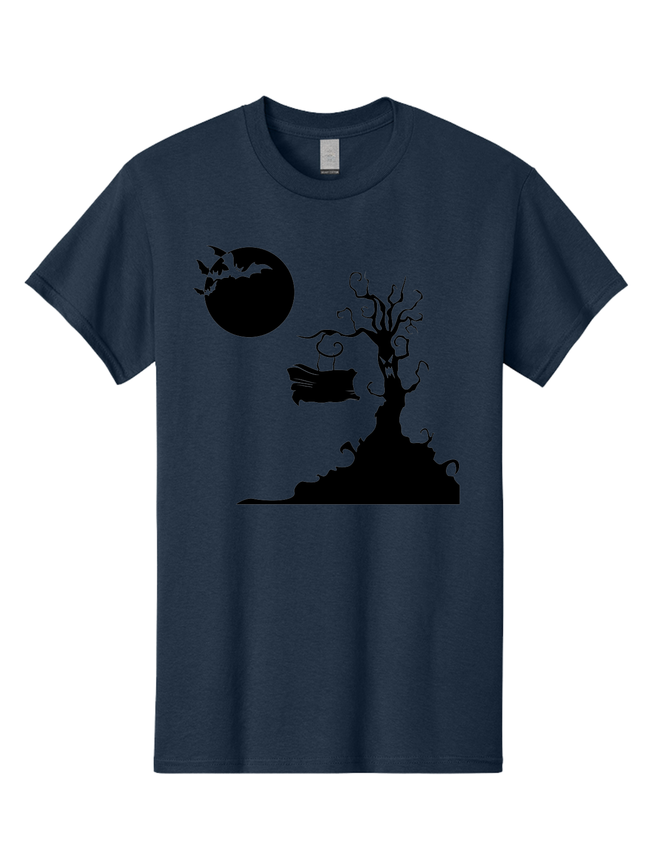 Halloween-Tree Men'S Graphic Tee, 100% Cotton, Comfortable Casual Summer Wear, Machine Washable, Halloween Scene, Spooky Atmosphere, Flying Bats, Haunted Tree, Swing, Full Moon, Dark Silhouette, Autumn Leaves, Halloween Decorations, Aab219 19