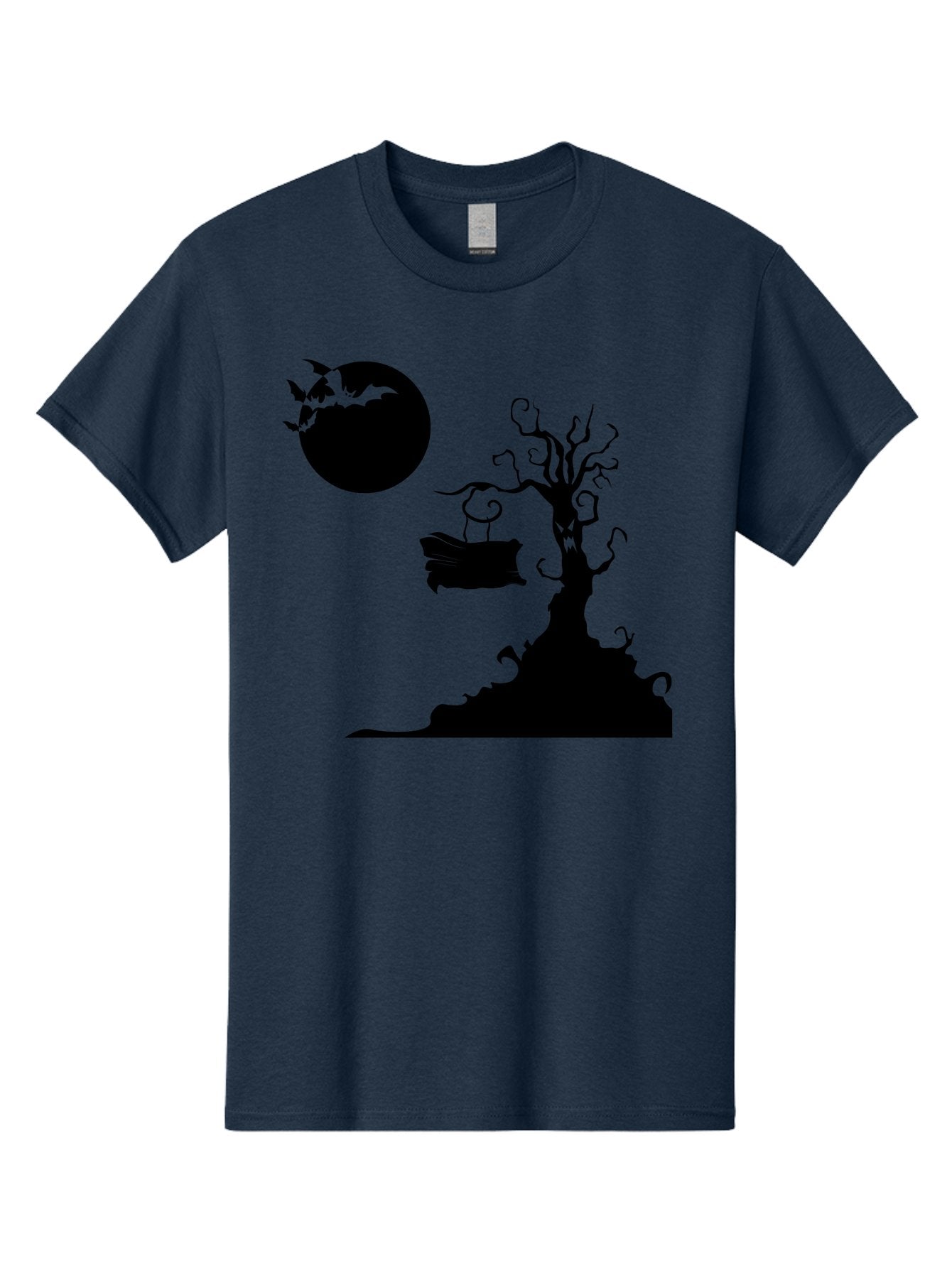 Halloween-Tree Men'S Graphic Tee, 100% Cotton, Comfortable Casual Summer Wear, Machine Washable, Halloween Scene, Spooky Atmosphere, Flying Bats, Haunted Tree, Swing, Full Moon, Dark Silhouette, Autumn Leaves, Halloween Decorations, Aab219 4