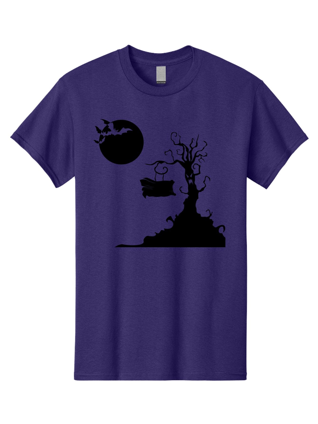 Halloween-Tree Men'S Graphic Tee, 100% Cotton, Comfortable Casual Summer Wear, Machine Washable, Halloween Scene, Spooky Atmosphere, Flying Bats, Haunted Tree, Swing, Full Moon, Dark Silhouette, Autumn Leaves, Halloween Decorations, Aab219 15